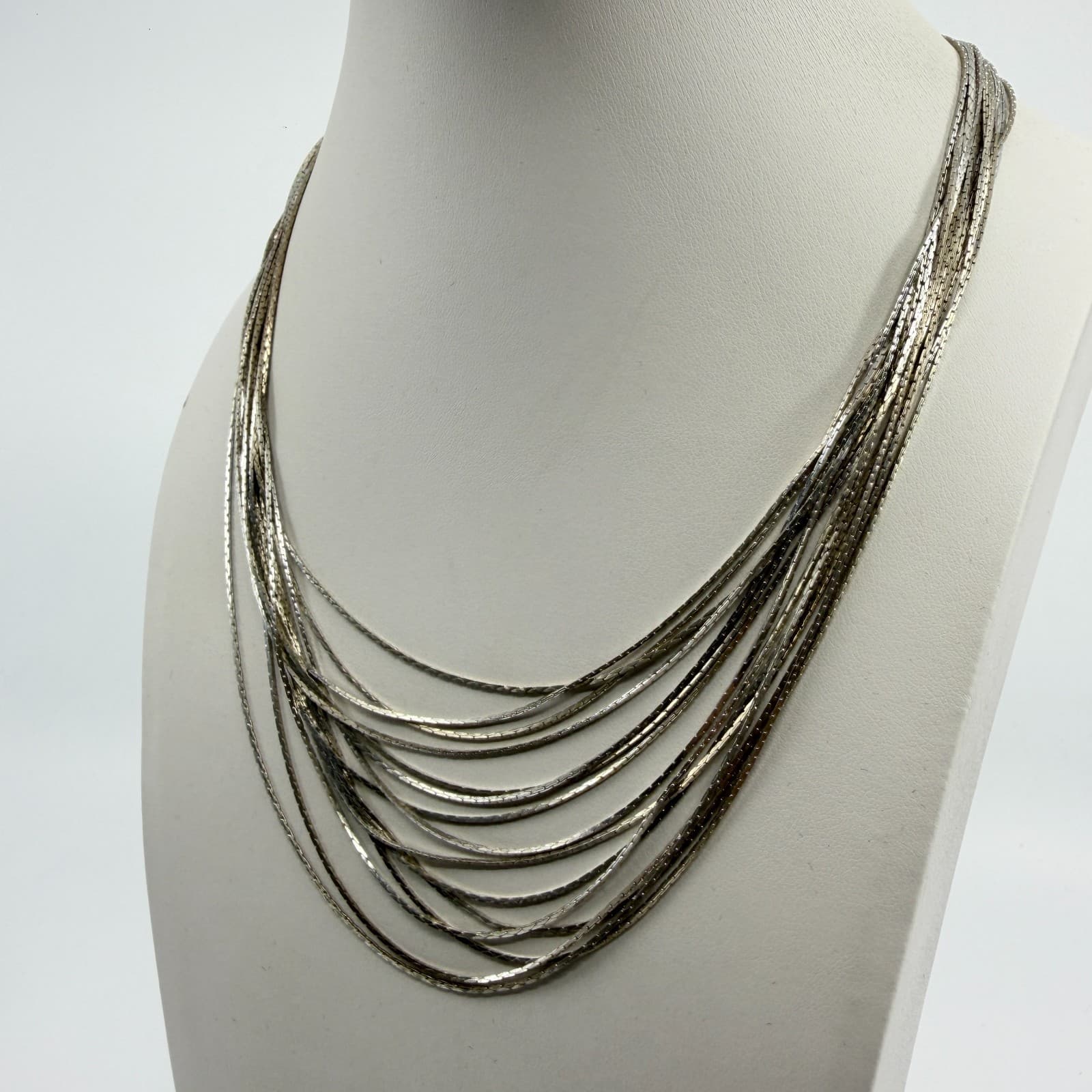 Multi-Strand Silver Tone Snake Chain Necklace Layered Statement Boho Festival - Thumbnail 7
