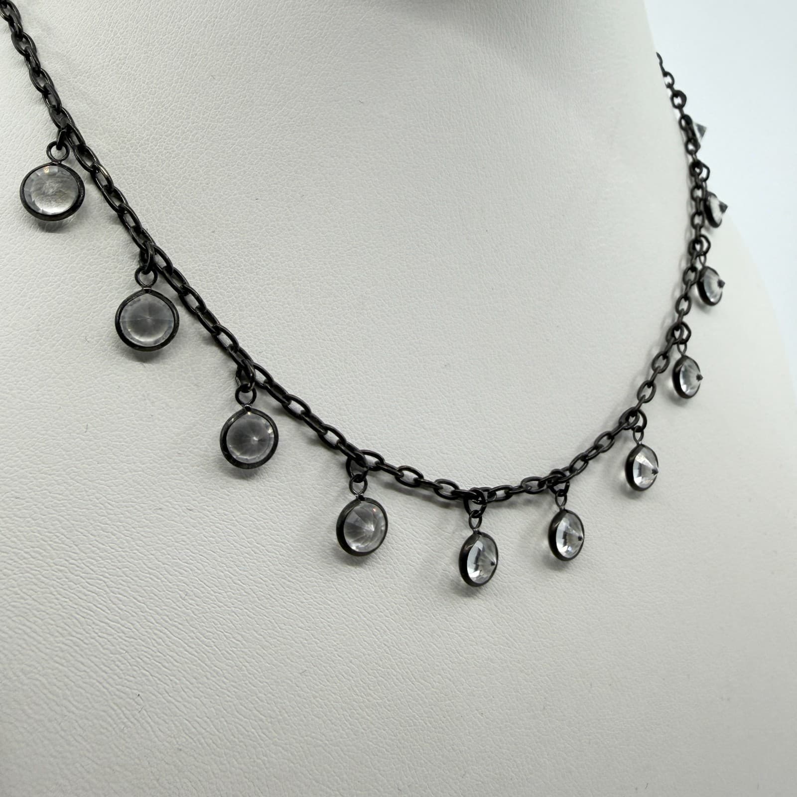 Black Chain Necklace with Clear Crystal Dangle Charms Gothic Statement Jewelry - Thumbnail 4