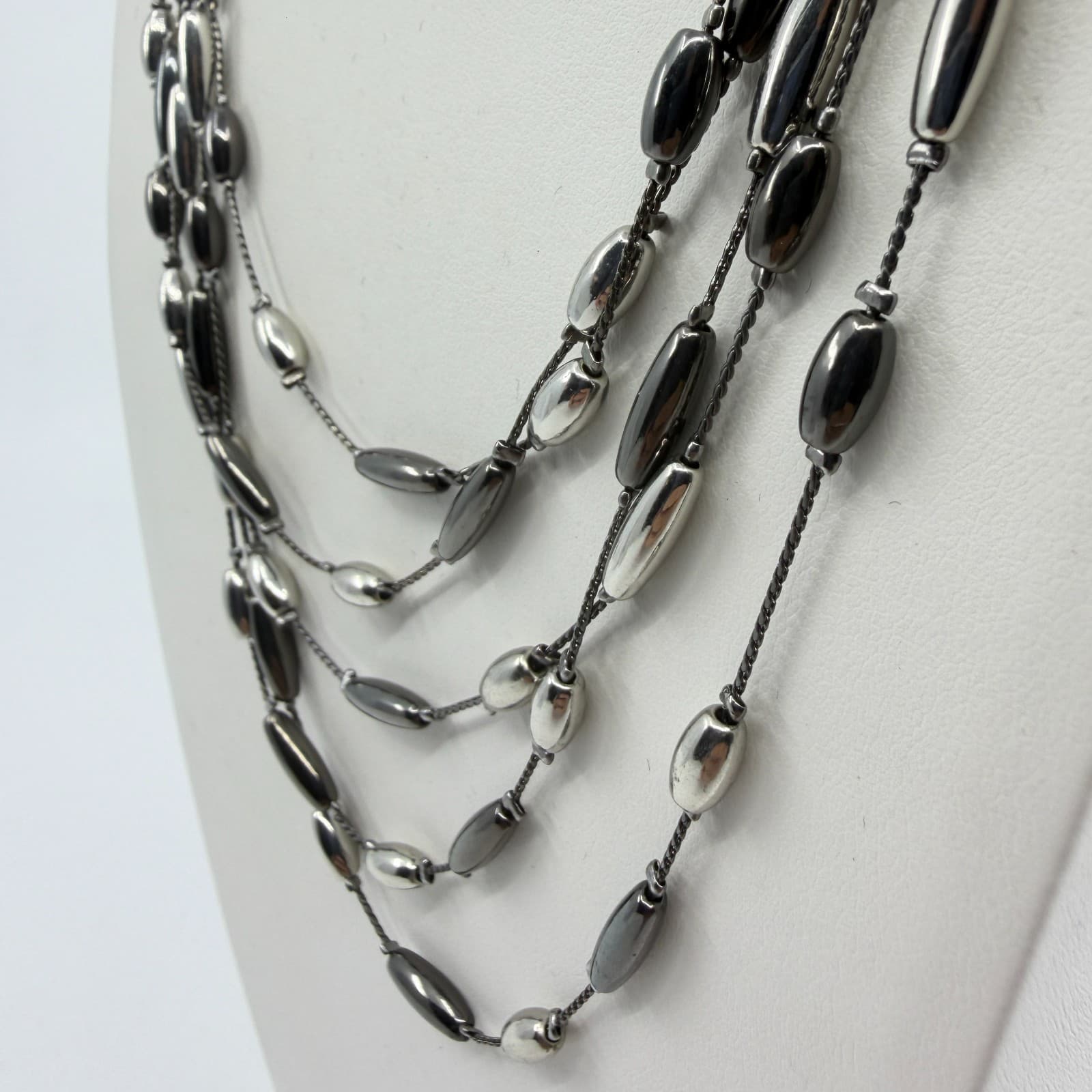 Multi-Strand Floating Metallic Bead Statement Necklace Layer Gunmetal Gray Chic - Thumbnail 6