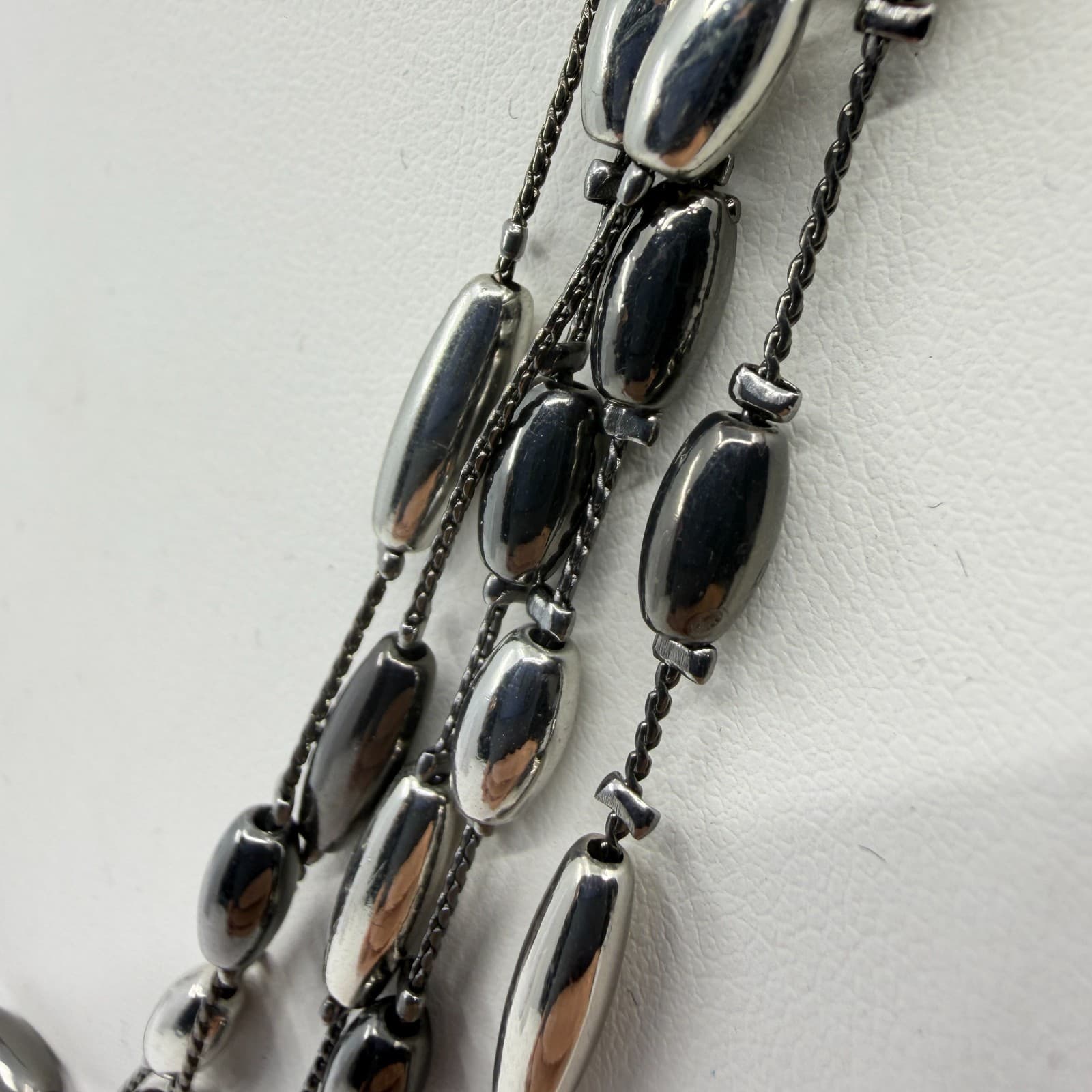 Multi-Strand Floating Metallic Bead Statement Necklace Layer Gunmetal Gray Chic - Thumbnail 8