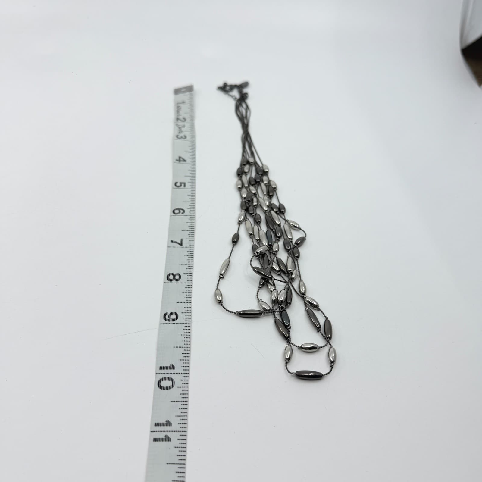 Multi-Strand Floating Metallic Bead Statement Necklace Layer Gunmetal Gray Chic - Thumbnail 11