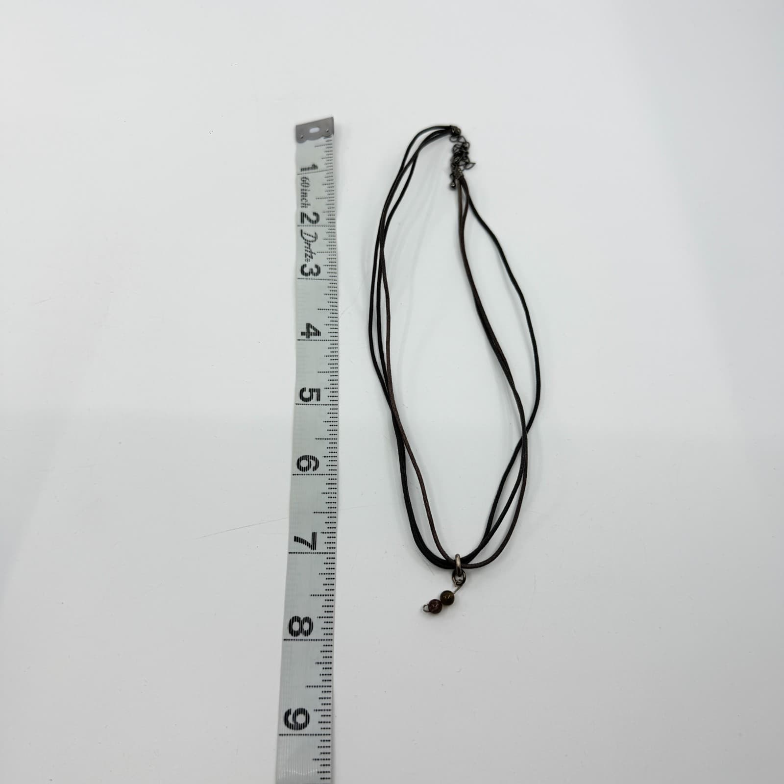 Minimalist Cord Necklace Brown Strands With Tiny Earth Tone Beaded Pendant Charm - Thumbnail 9