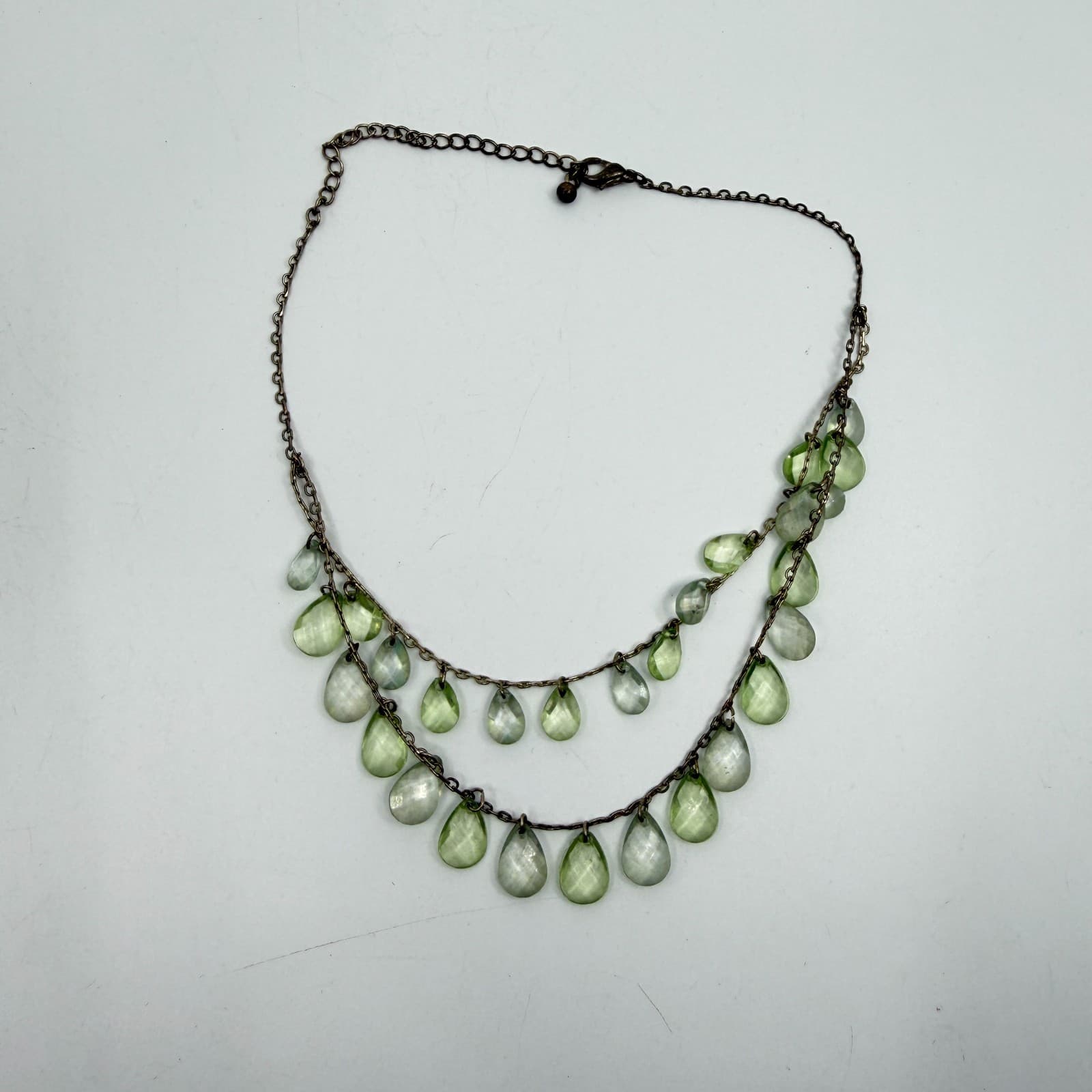 Light Green Faceted Teardrop Crystal Choker Layered Necklace Statement Jewelry - Thumbnail 8