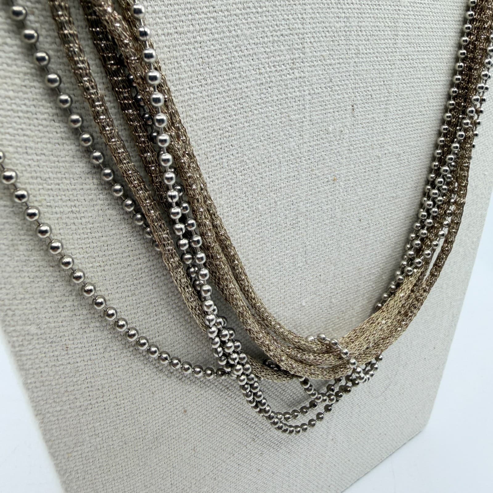 Multi-Strand Layered Chain Necklace Gold Tone Ball Beads Boho Statement Piece - Thumbnail 2