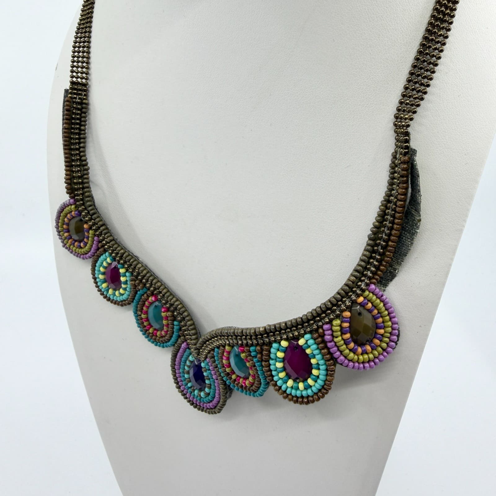 Vibrant Beaded Statement Collar Necklace Multi-Color Teardrop Festival Boho - Thumbnail 5
