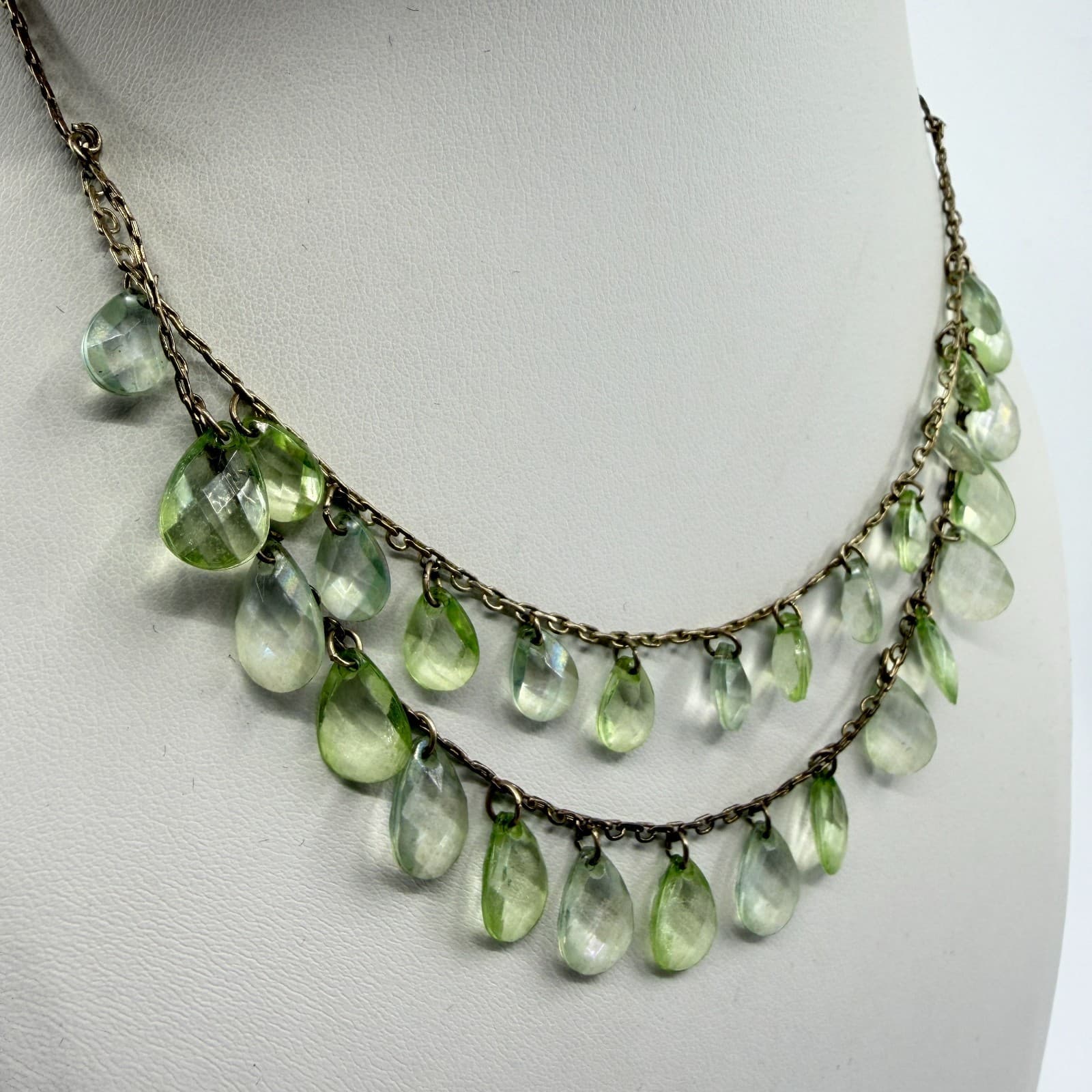 Light Green Faceted Teardrop Crystal Choker Layered Necklace Statement Jewelry - Thumbnail 2