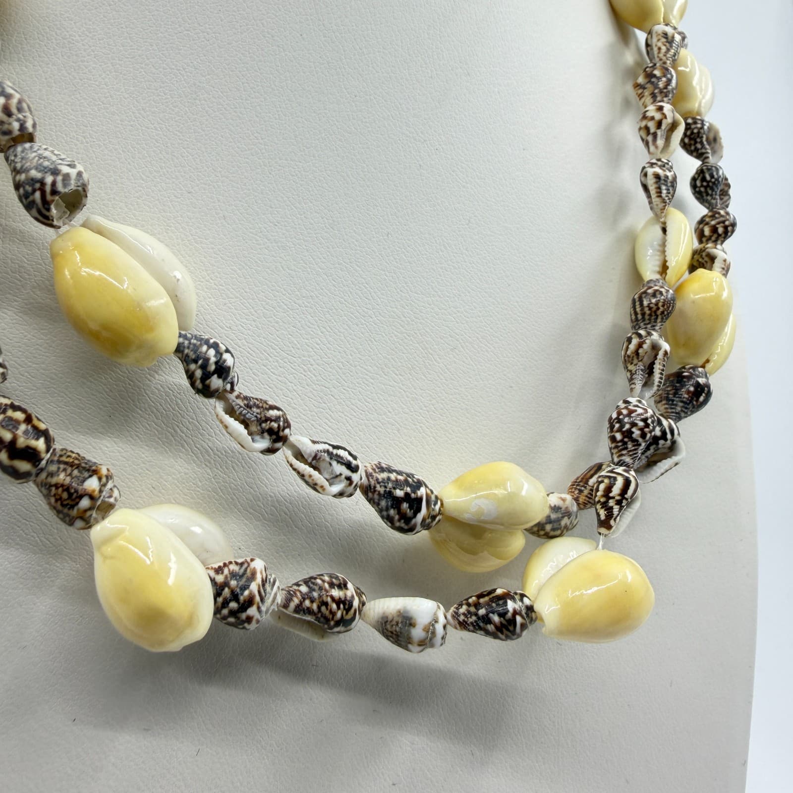 Natural Seashell Beaded Double Layer Necklace Beach Boho Surf Statement Jewelry - Thumbnail 2
