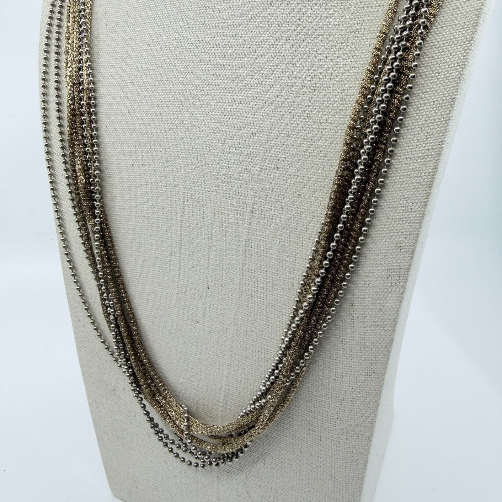 Multi-Strand Layered Chain Necklace Gold Tone Ball Beads Boho Statement Piece - Thumbnail 5