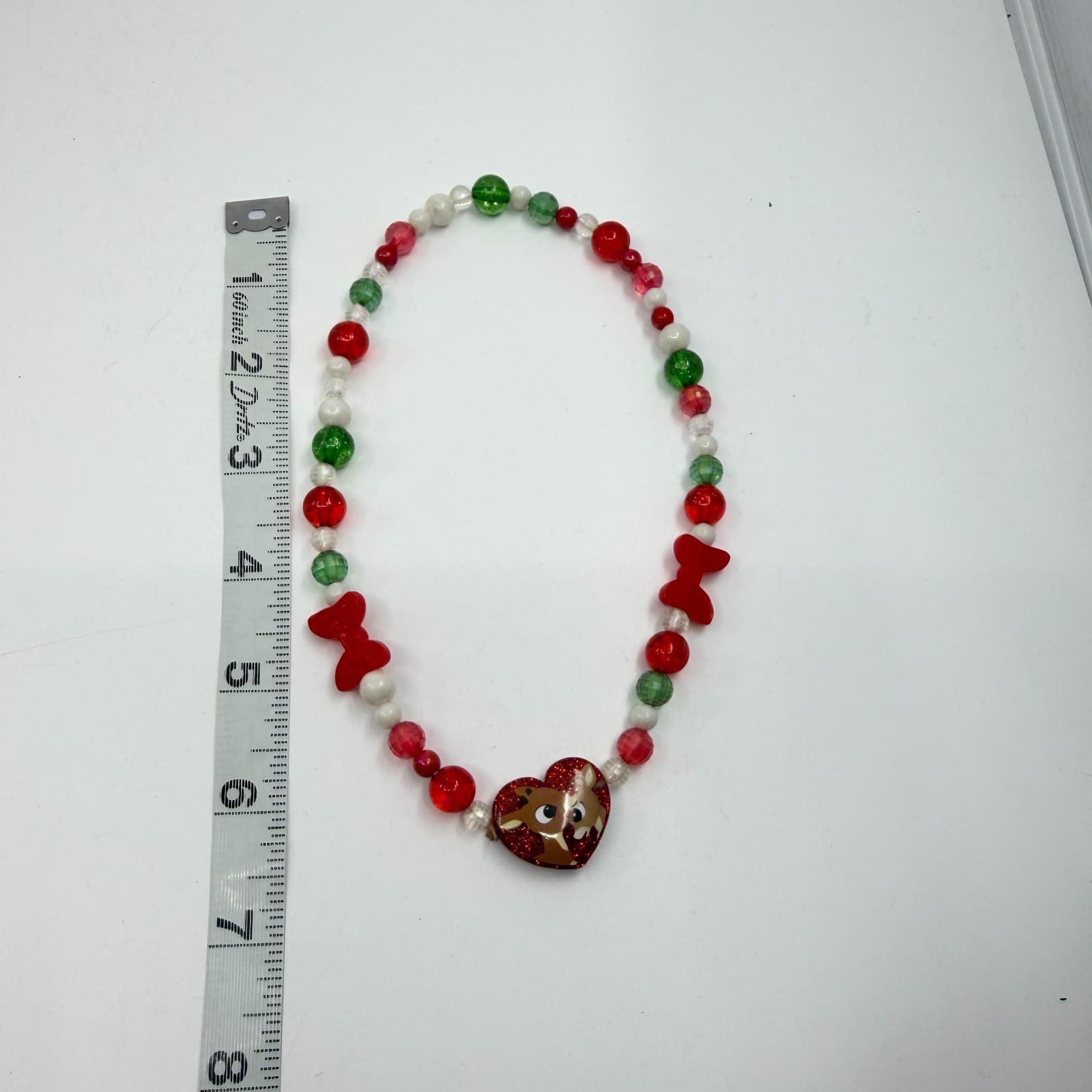 Y2K Festive Polka Dot Reindeer Heart Bead Necklace Holiday Statement Gift Piece - Thumbnail 9