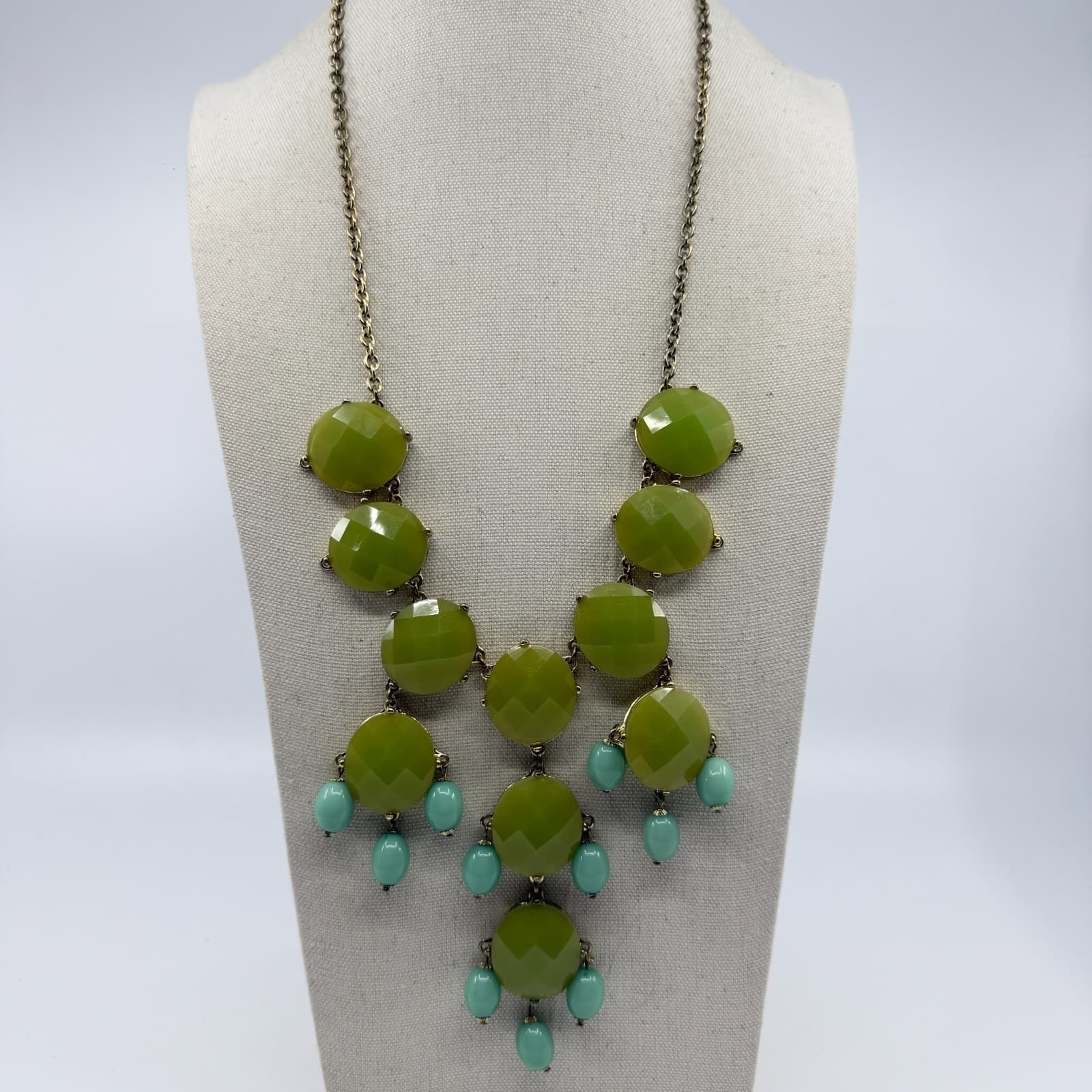 Bold Lime Green Faceted Beaded Statement Necklace Boho Festival Chunky Layering - Thumbnail 3