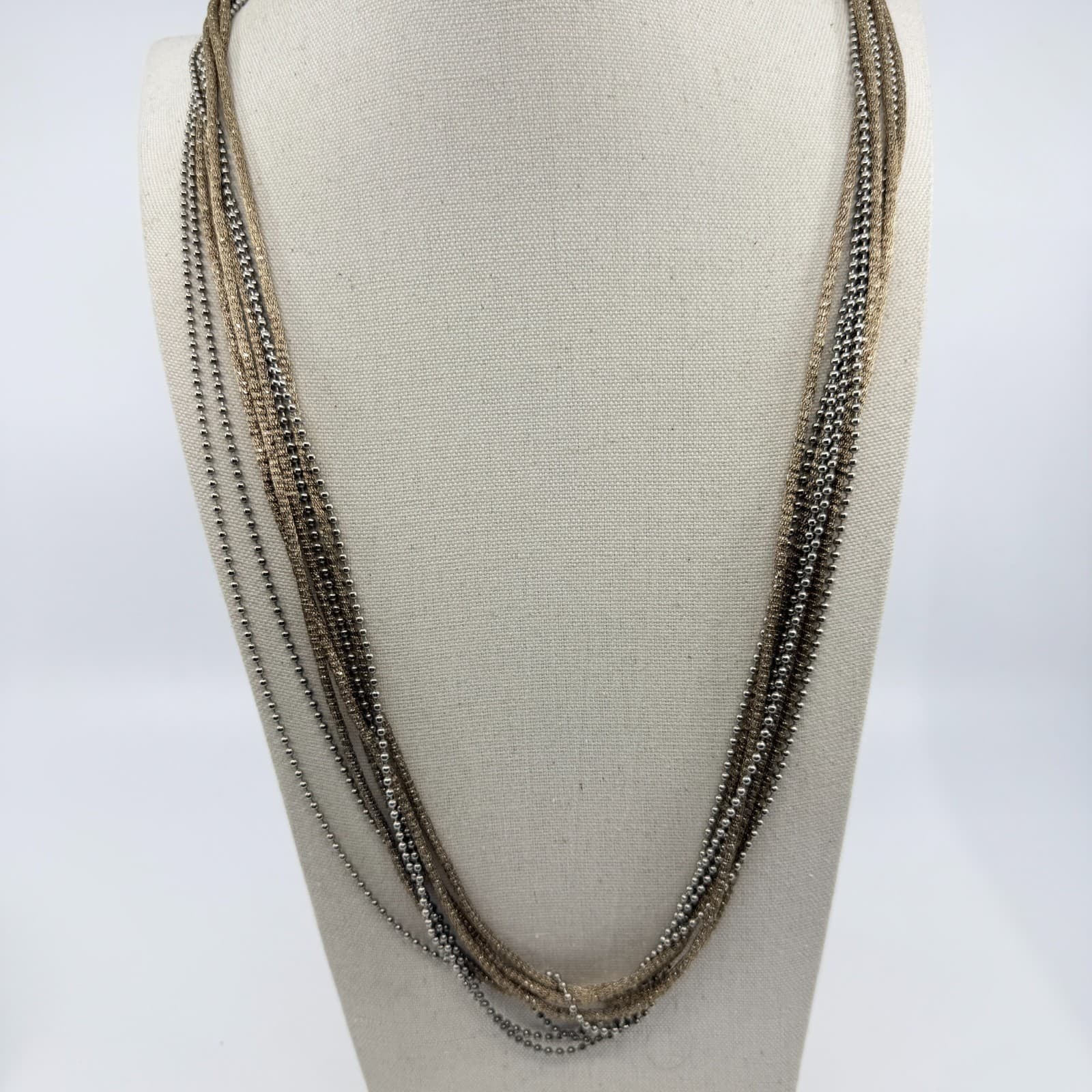 Multi-Strand Layered Chain Necklace Gold Tone Ball Beads Boho Statement Piece - Thumbnail 7