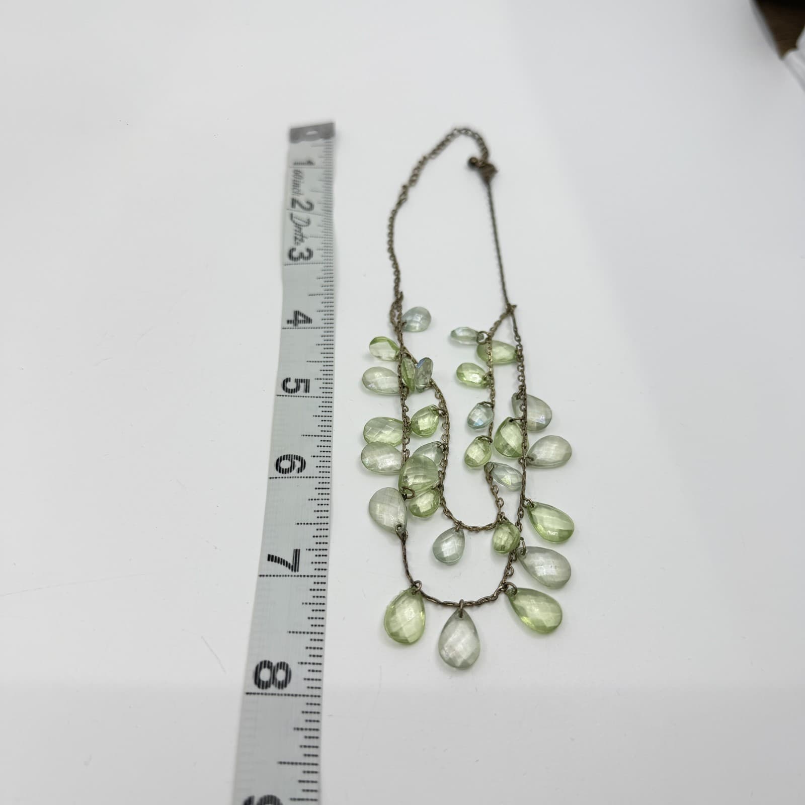 Light Green Faceted Teardrop Crystal Choker Layered Necklace Statement Jewelry - Thumbnail 9