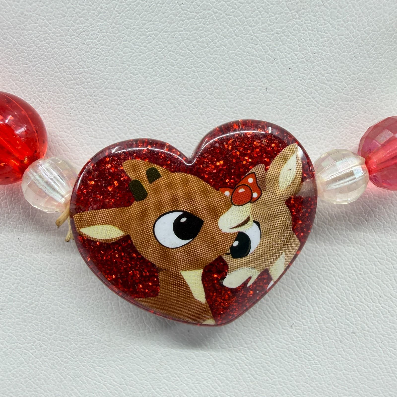 Y2K Festive Polka Dot Reindeer Heart Bead Necklace Holiday Statement Gift Piece - Thumbnail 3