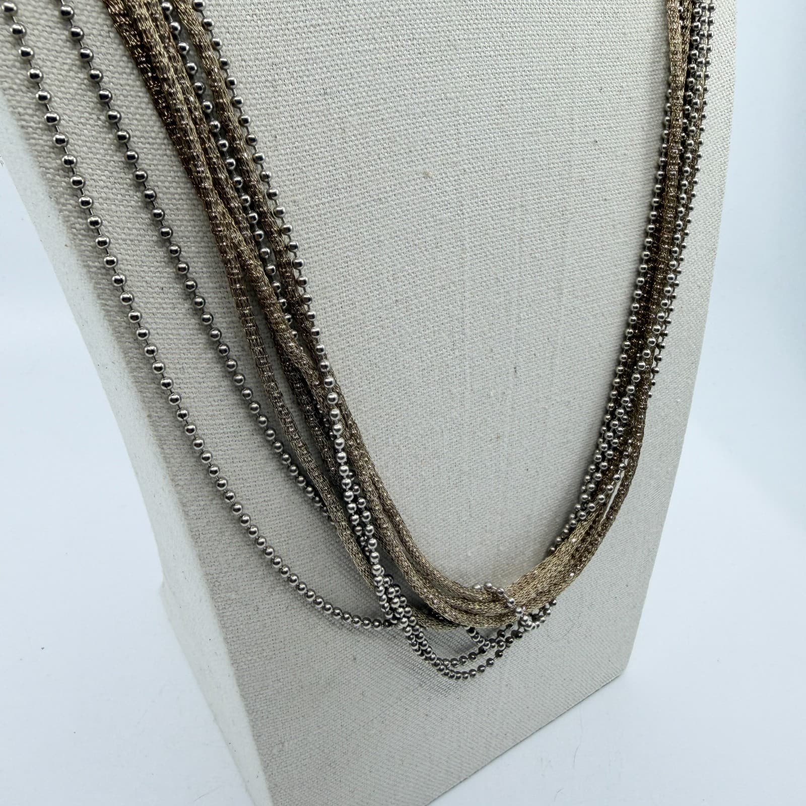 Multi-Strand Layered Chain Necklace Gold Tone Ball Beads Boho Statement Piece - Thumbnail 3