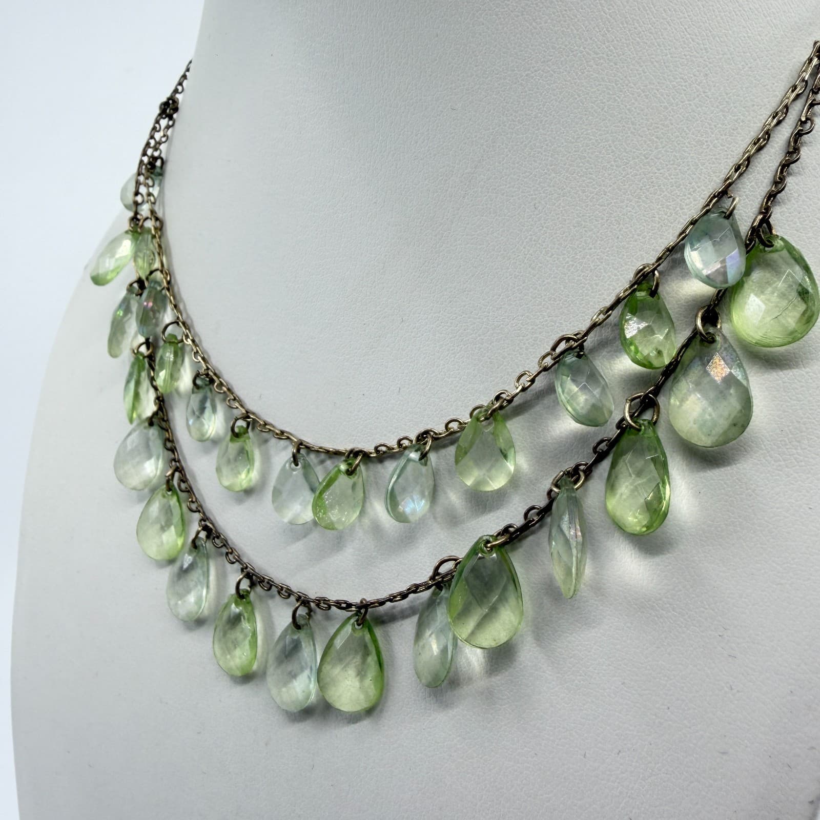 Light Green Faceted Teardrop Crystal Choker Layered Necklace Statement Jewelry - Thumbnail 4