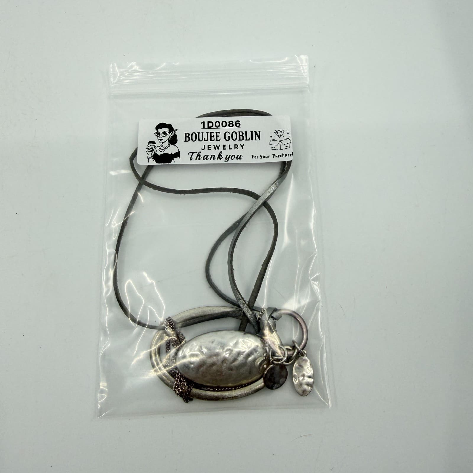 Statement Silver Tone Pendant Necklace Layered Faux Suede Cord Accessory Gift - Thumbnail 9