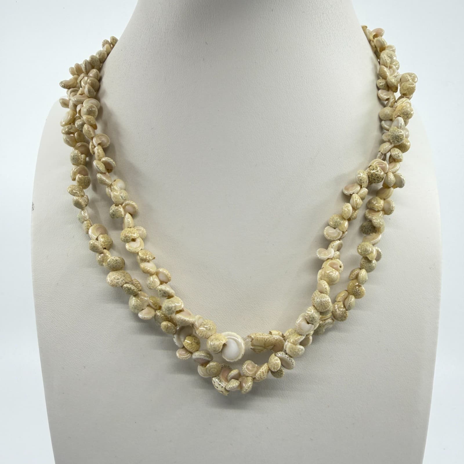 Layered Natural Spiral Shell Bead Necklace Coastal Boho Beach Statement Jewelry - Thumbnail 2