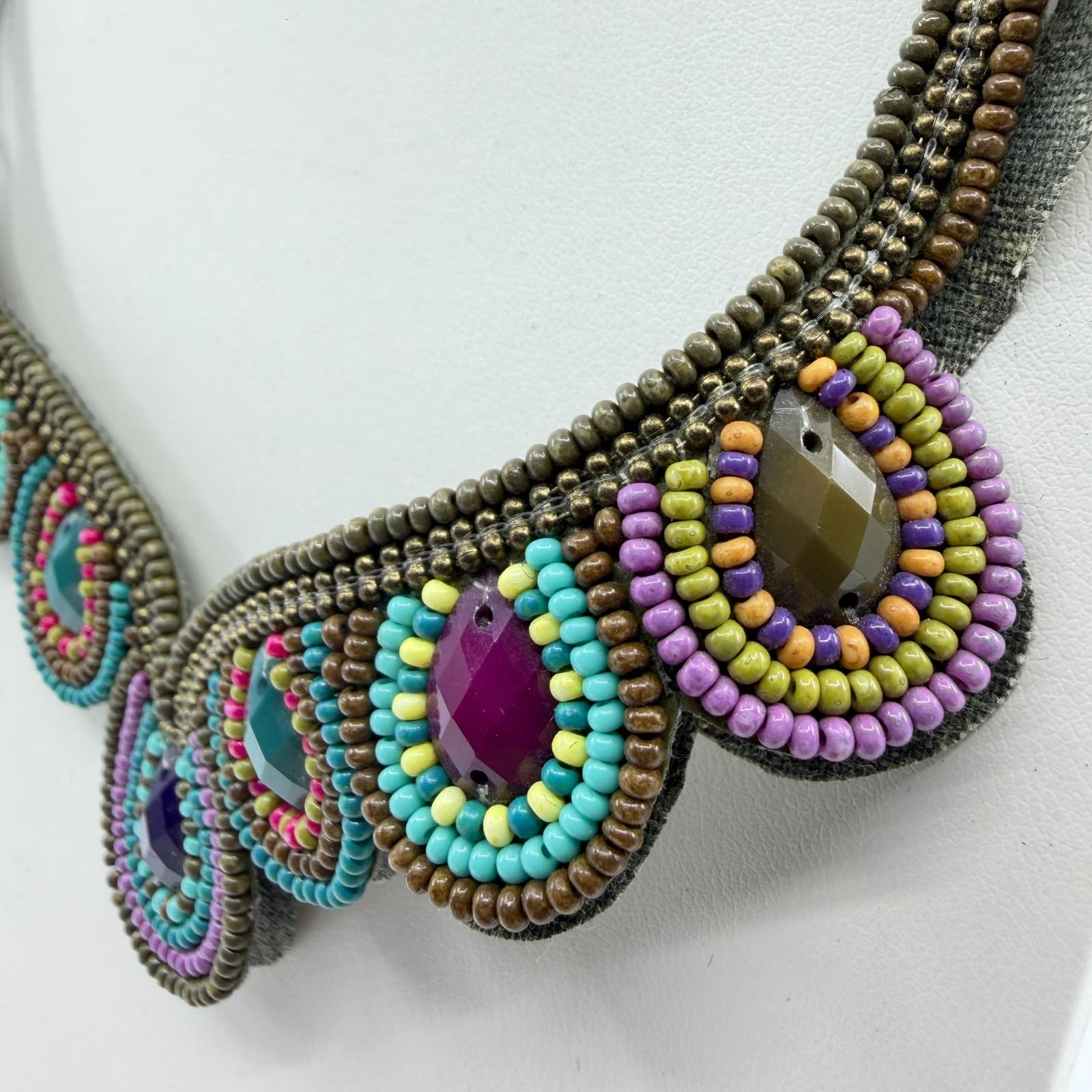Vibrant Beaded Statement Collar Necklace Multi-Color Teardrop Festival Boho - Thumbnail 6