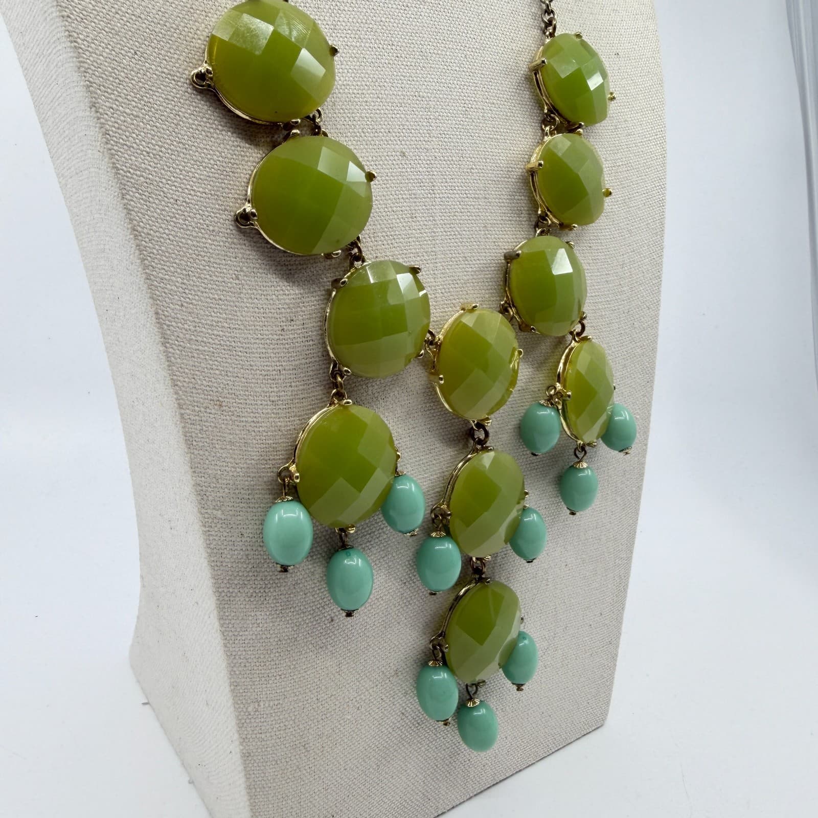 Bold Lime Green Faceted Beaded Statement Necklace Boho Festival Chunky Layering - Thumbnail 6