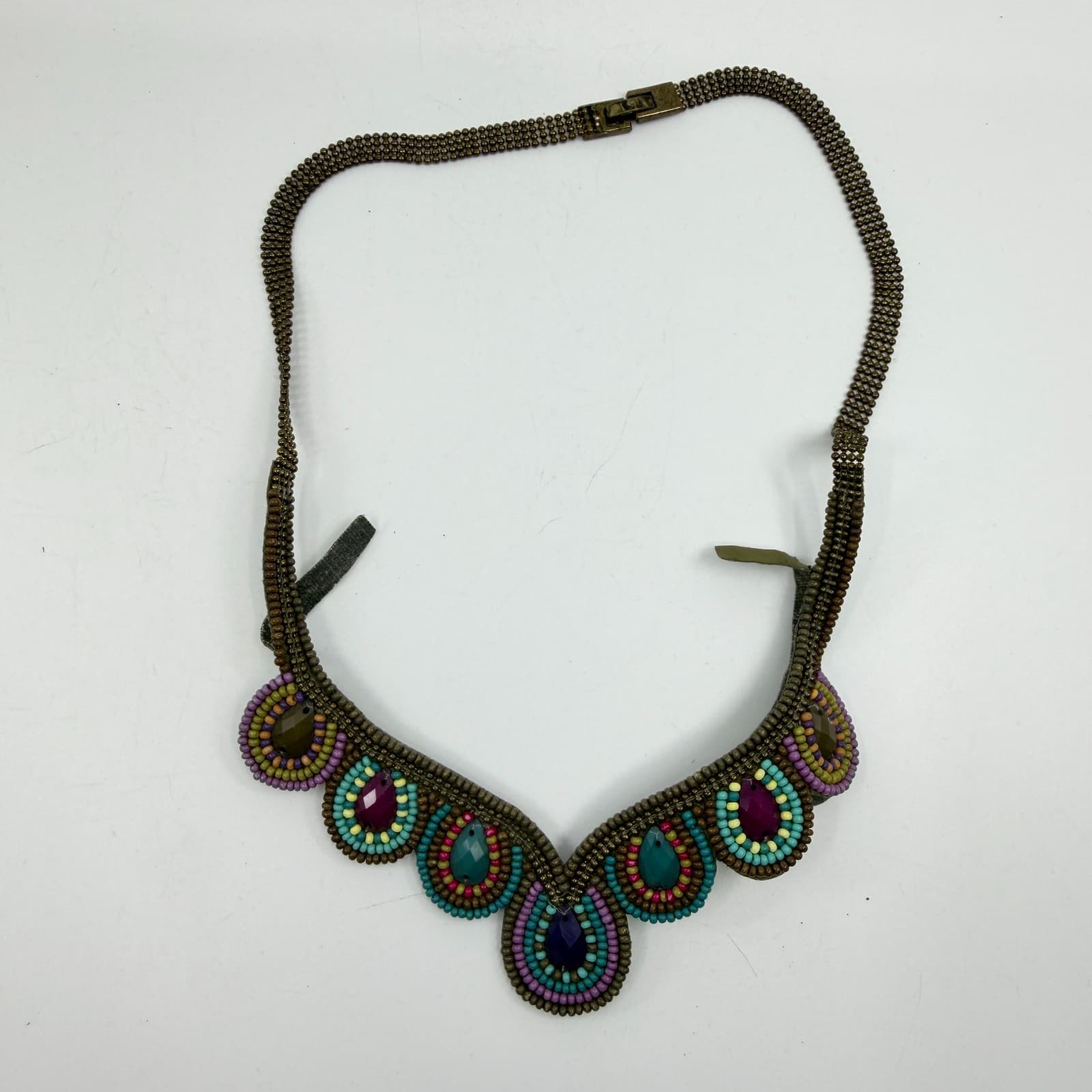 Vibrant Beaded Statement Collar Necklace Multi-Color Teardrop Festival Boho - Thumbnail 9