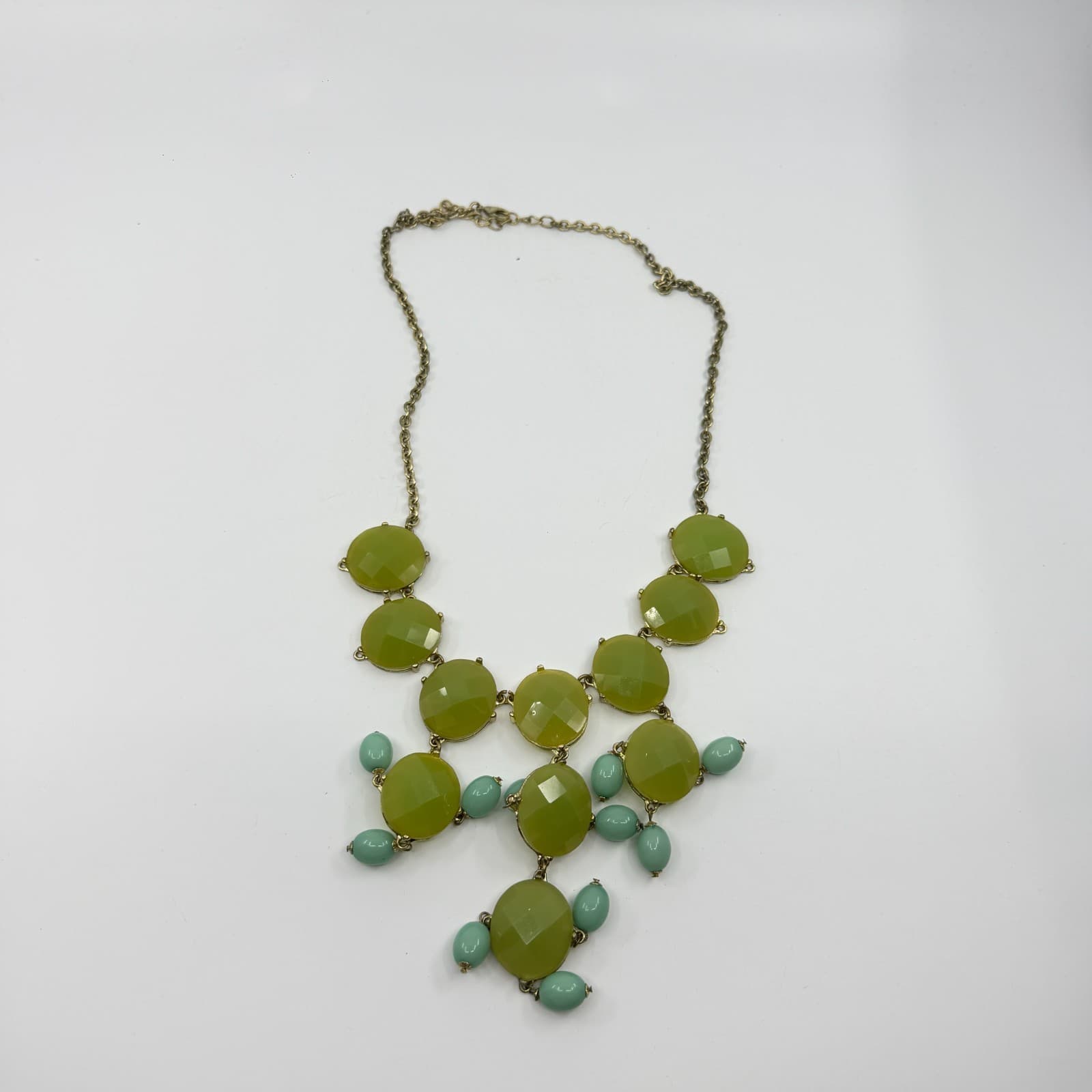 Bold Lime Green Faceted Beaded Statement Necklace Boho Festival Chunky Layering - Thumbnail 10