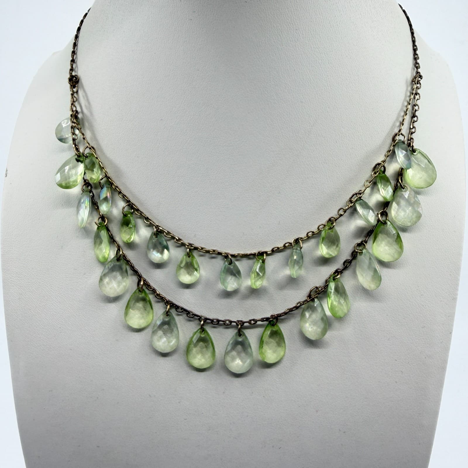 Light Green Faceted Teardrop Crystal Choker Layered Necklace Statement Jewelry - Thumbnail 5