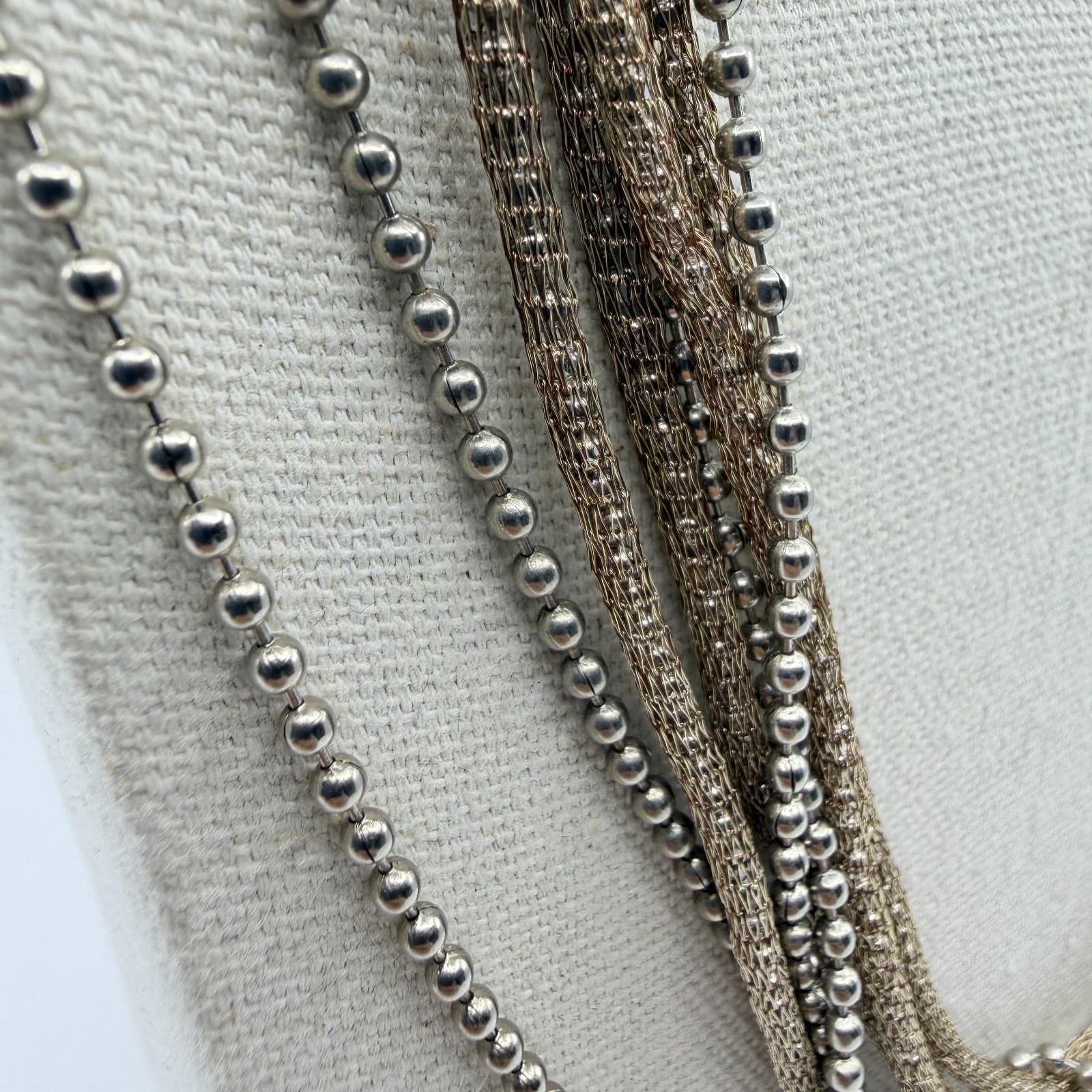 Multi-Strand Layered Chain Necklace Gold Tone Ball Beads Boho Statement Piece - Thumbnail 4