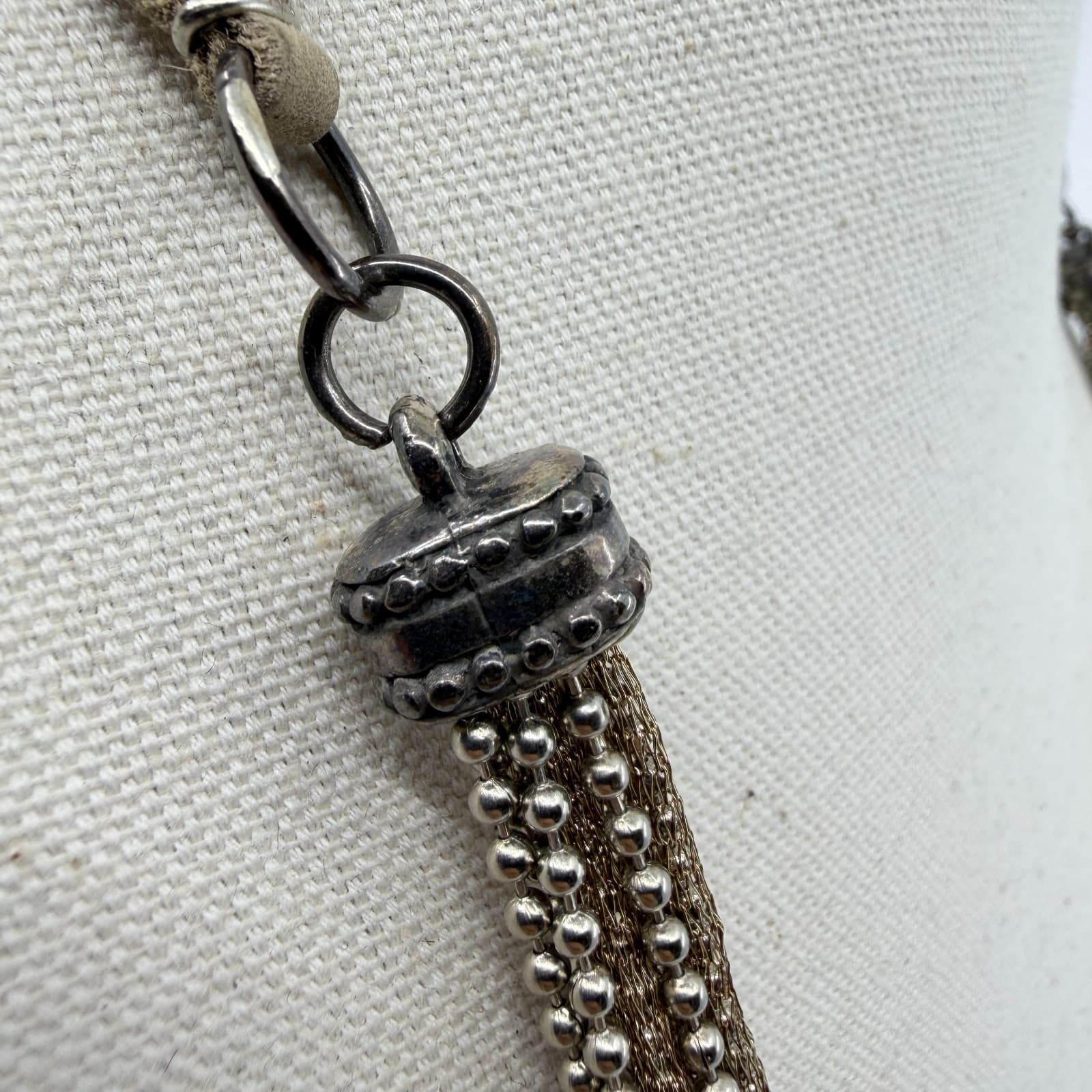 Multi-Strand Layered Chain Necklace Gold Tone Ball Beads Boho Statement Piece - Thumbnail 8