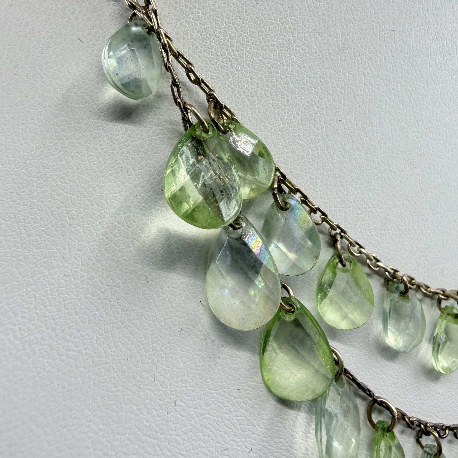 Light Green Faceted Teardrop Crystal Choker Layered Necklace Statement Jewelry - Thumbnail 3