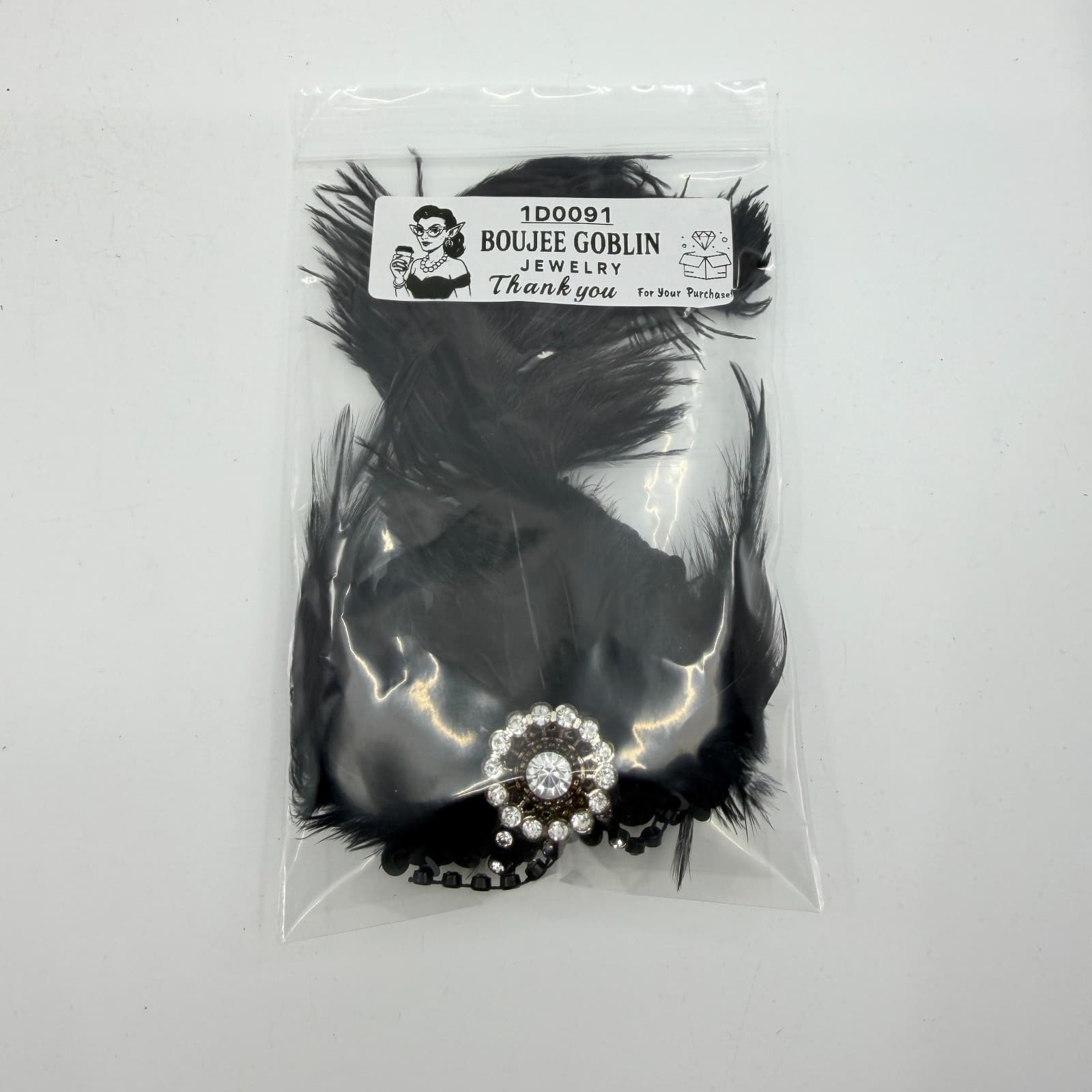 Black Sequin Flapper Headband Gatsby Style Feather Rhinestone Hair Accessory - Thumbnail 12