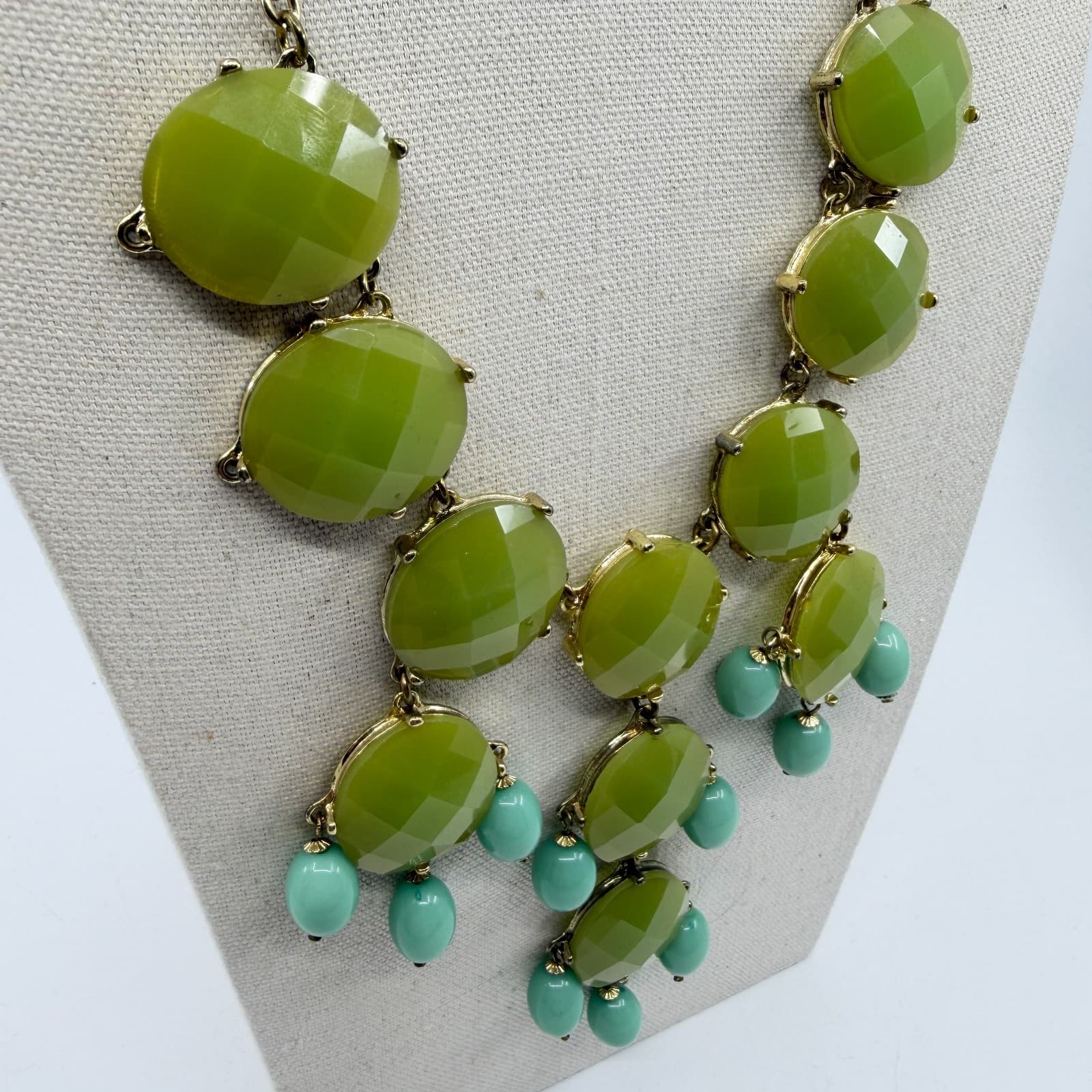 Bold Lime Green Faceted Beaded Statement Necklace Boho Festival Chunky Layering - Thumbnail 5