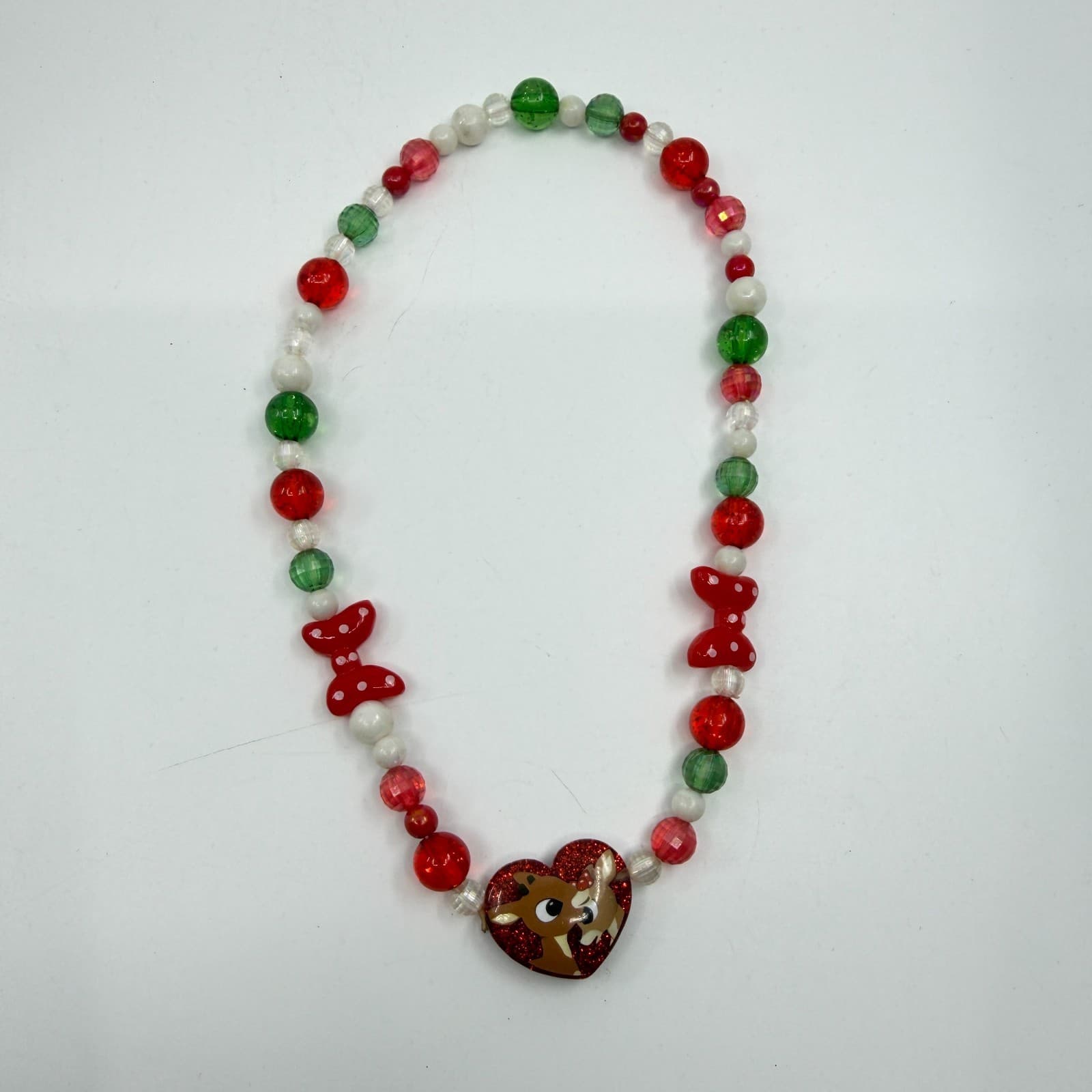 Y2K Festive Polka Dot Reindeer Heart Bead Necklace Holiday Statement Gift Piece - Thumbnail 8
