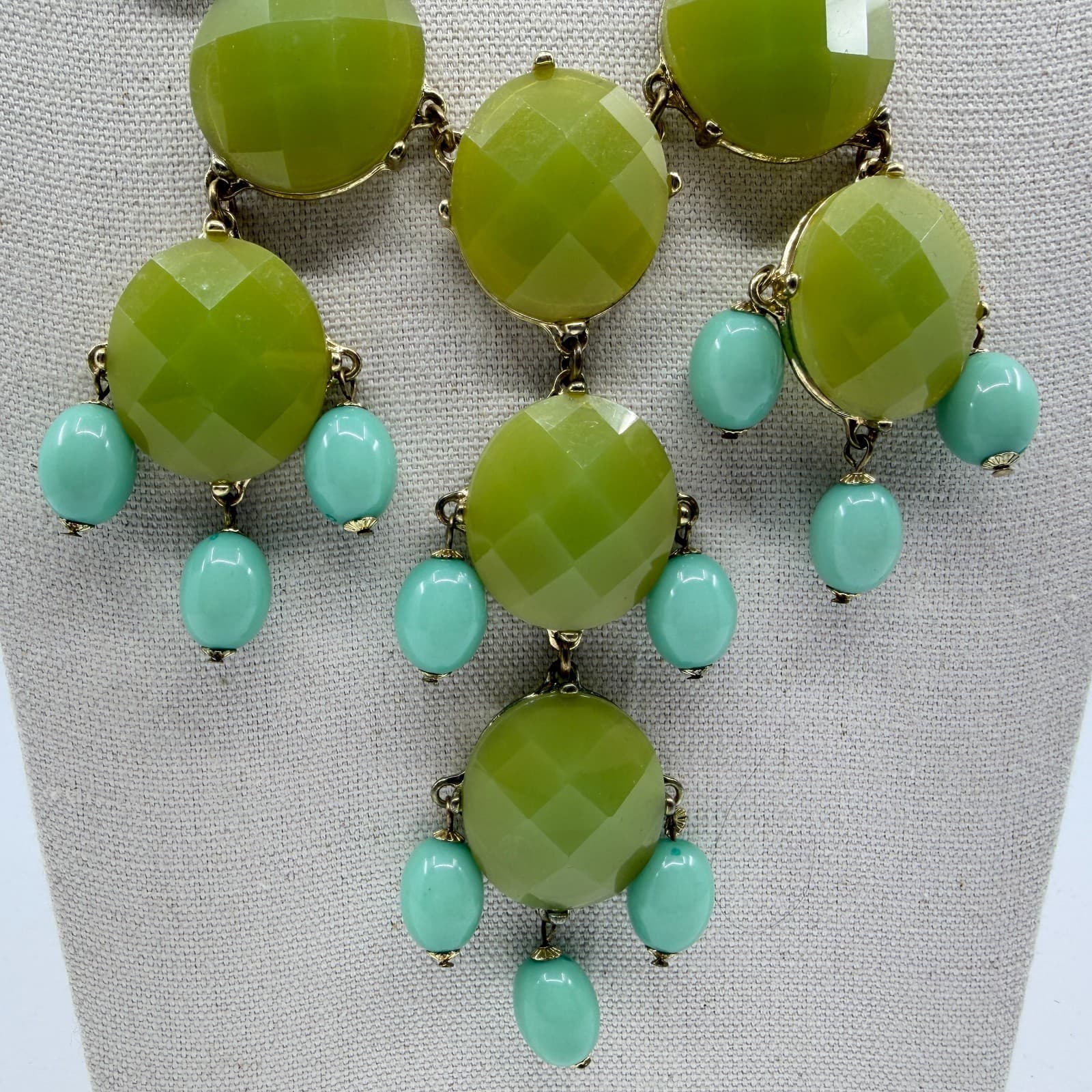 Bold Lime Green Faceted Beaded Statement Necklace Boho Festival Chunky Layering - Thumbnail 4