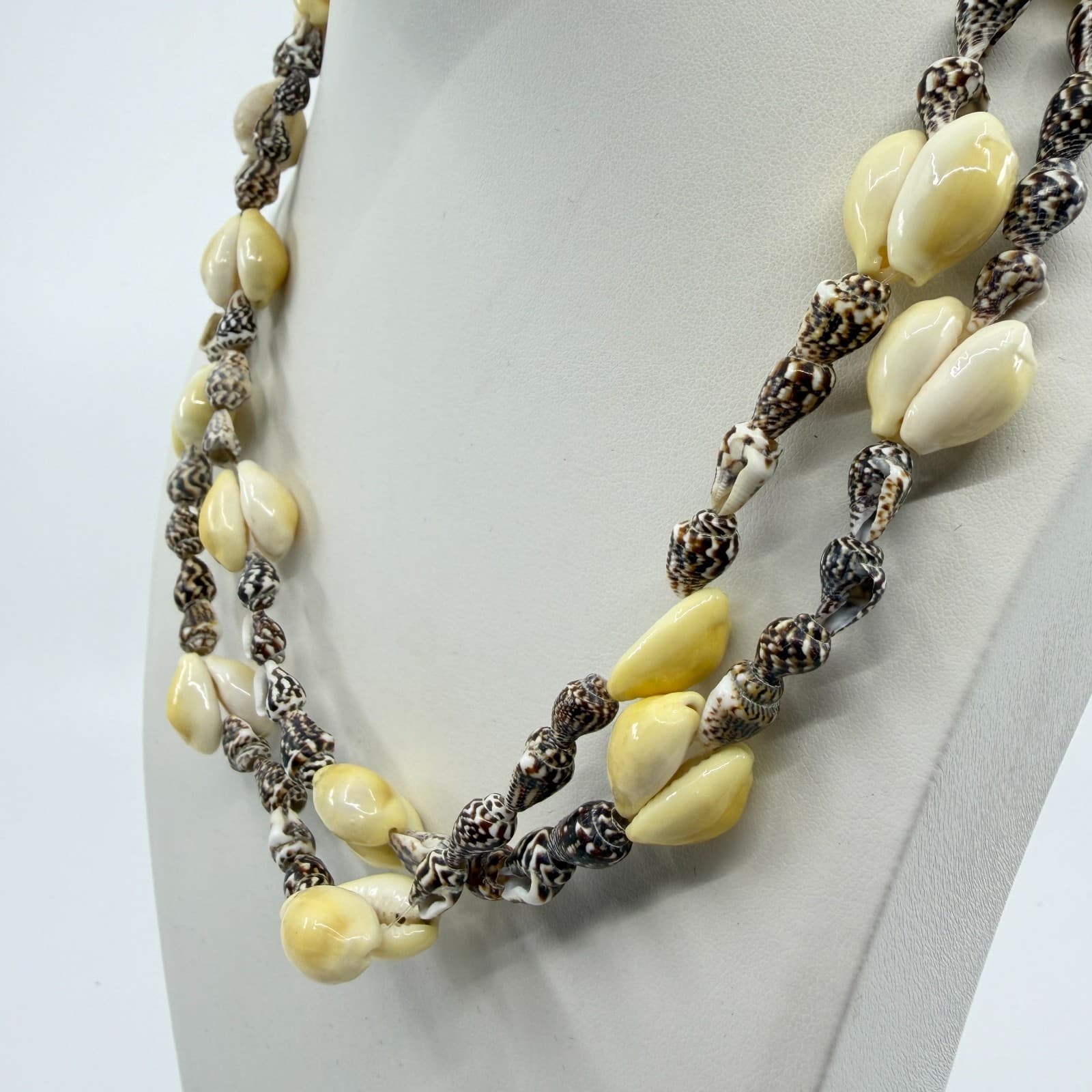 Natural Seashell Beaded Double Layer Necklace Beach Boho Surf Statement Jewelry - Thumbnail 5