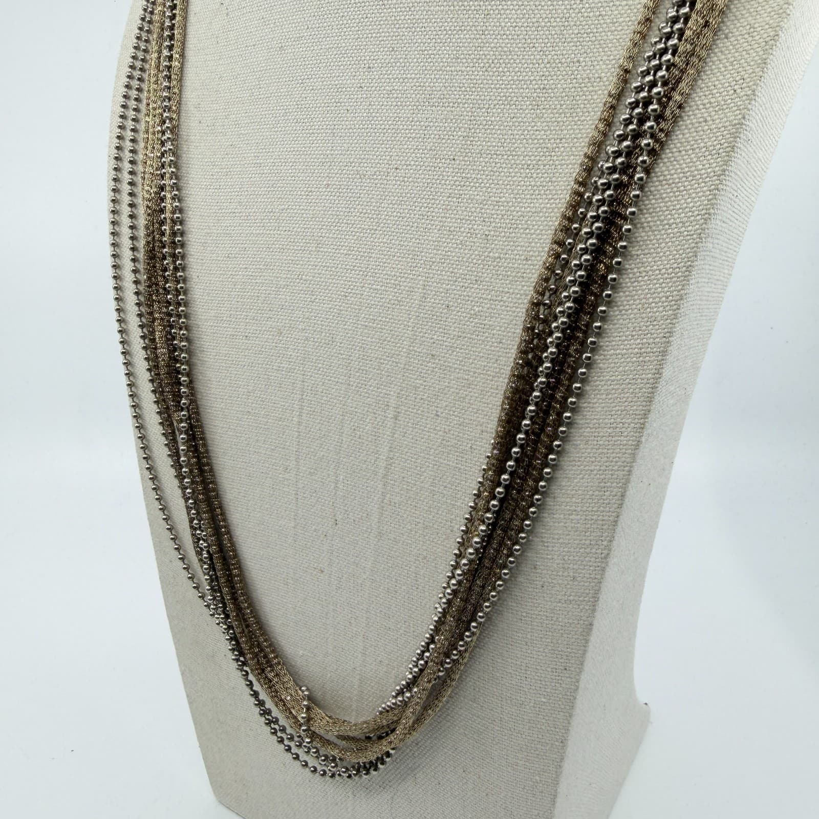 Multi-Strand Layered Chain Necklace Gold Tone Ball Beads Boho Statement Piece - Thumbnail 6