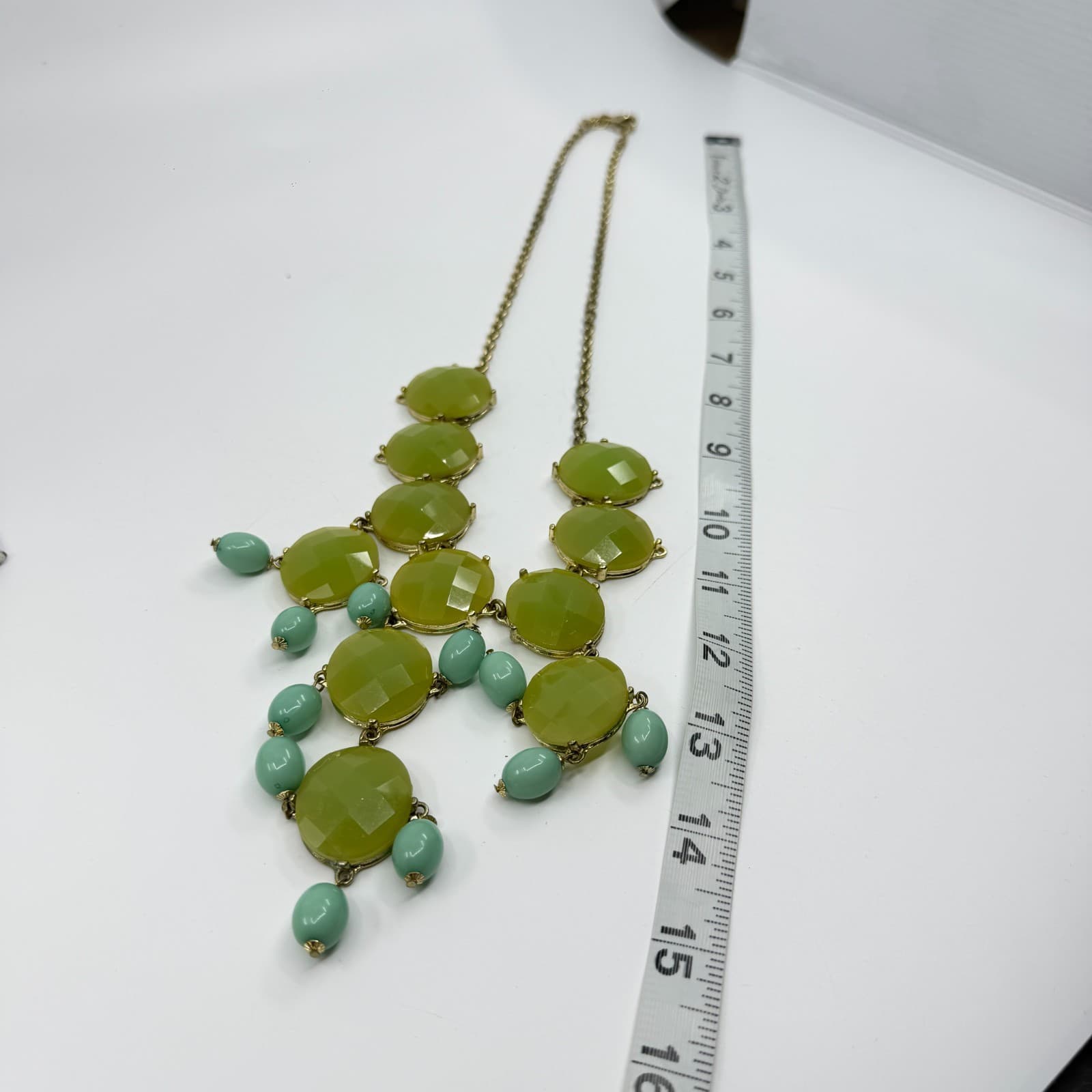Bold Lime Green Faceted Beaded Statement Necklace Boho Festival Chunky Layering - Thumbnail 11