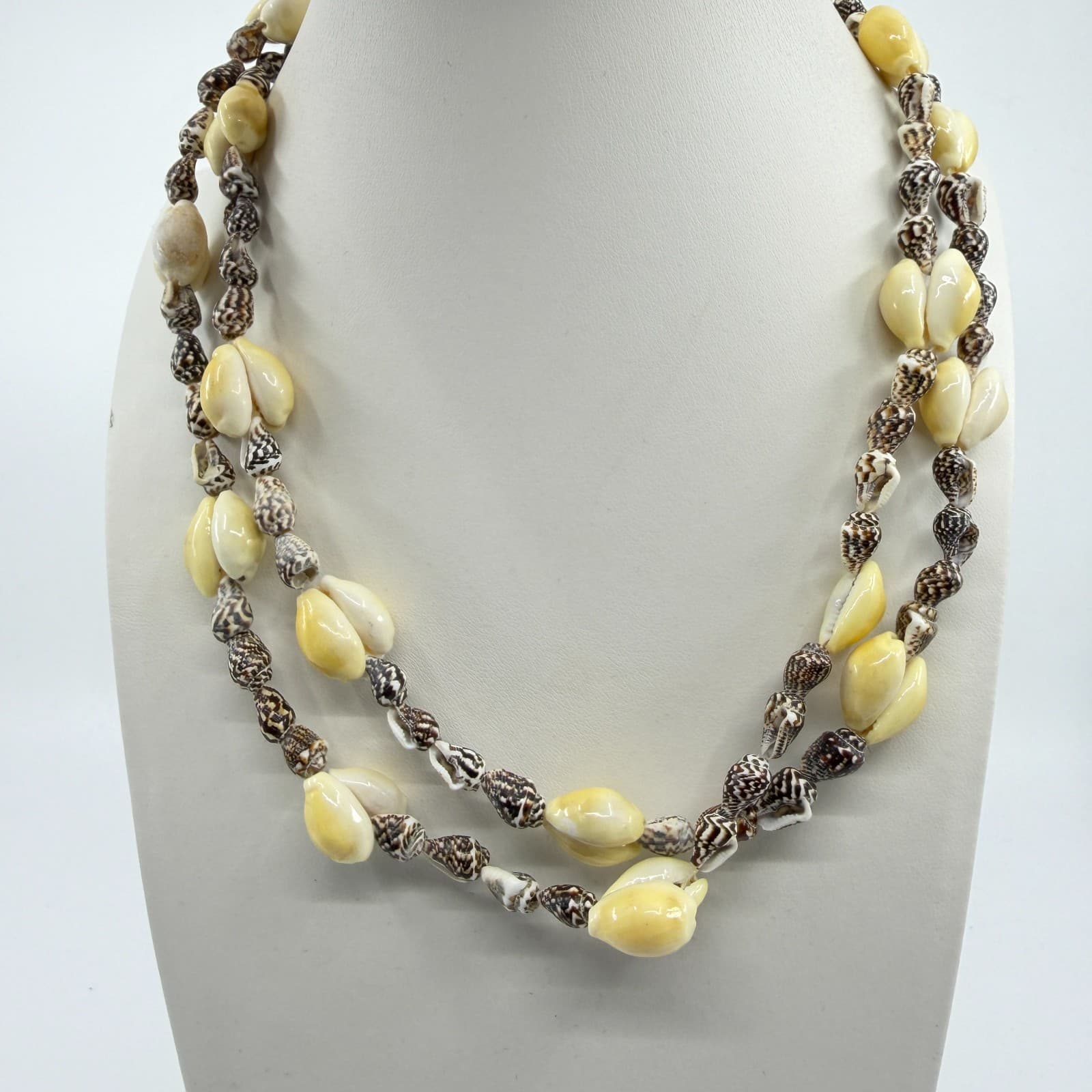 Natural Seashell Beaded Double Layer Necklace Beach Boho Surf Statement Jewelry - Thumbnail 4