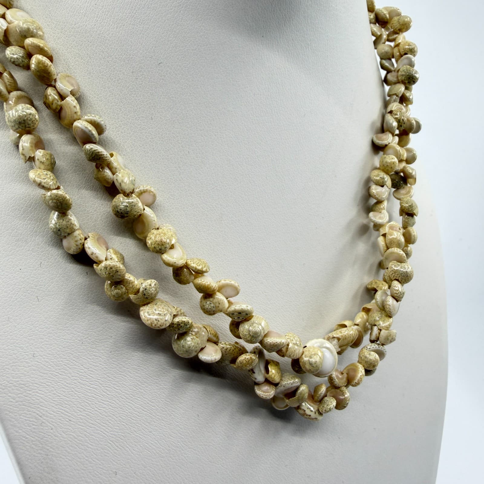 Layered Natural Spiral Shell Bead Necklace Coastal Boho Beach Statement Jewelry - Thumbnail 5