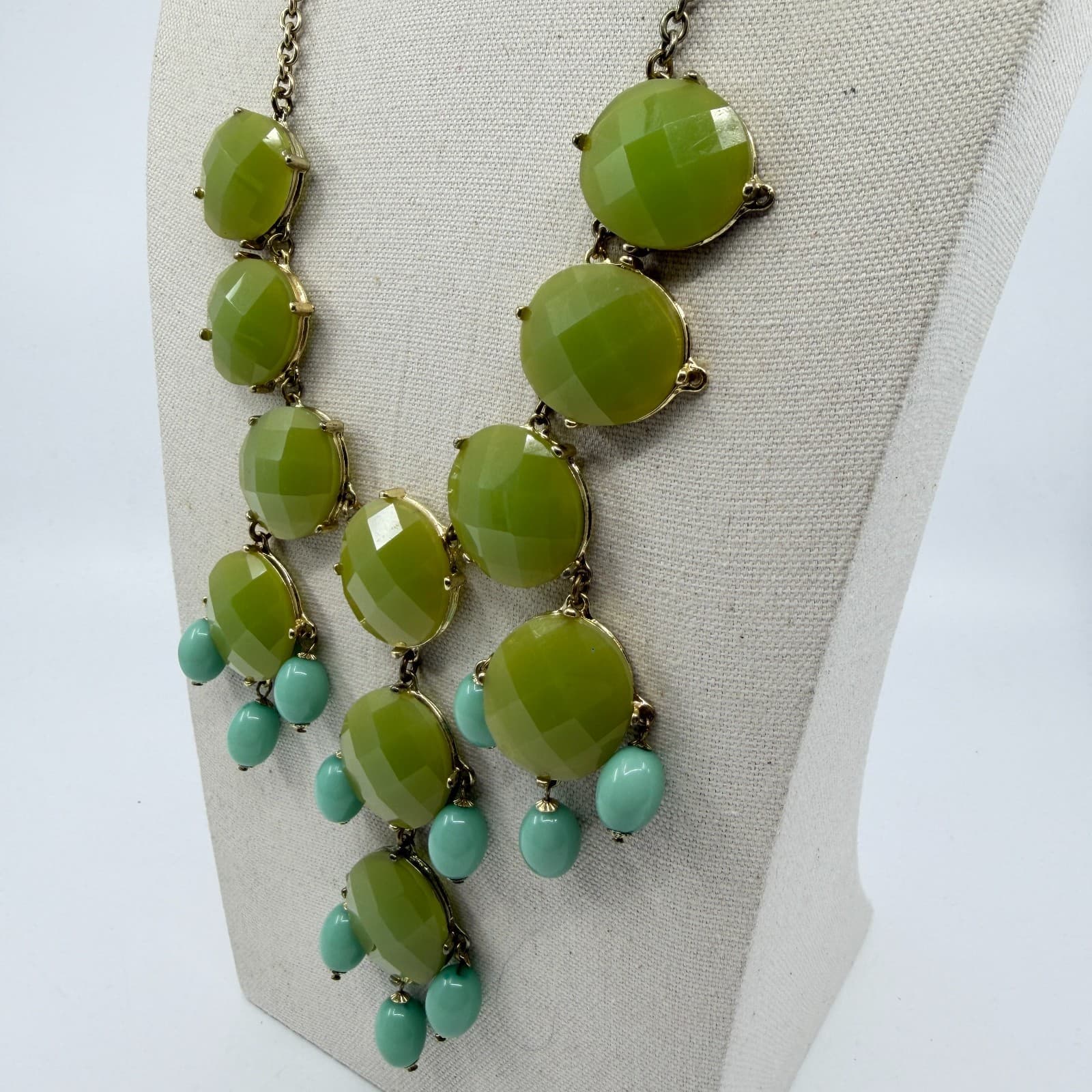 Bold Lime Green Faceted Beaded Statement Necklace Boho Festival Chunky Layering - Thumbnail 7