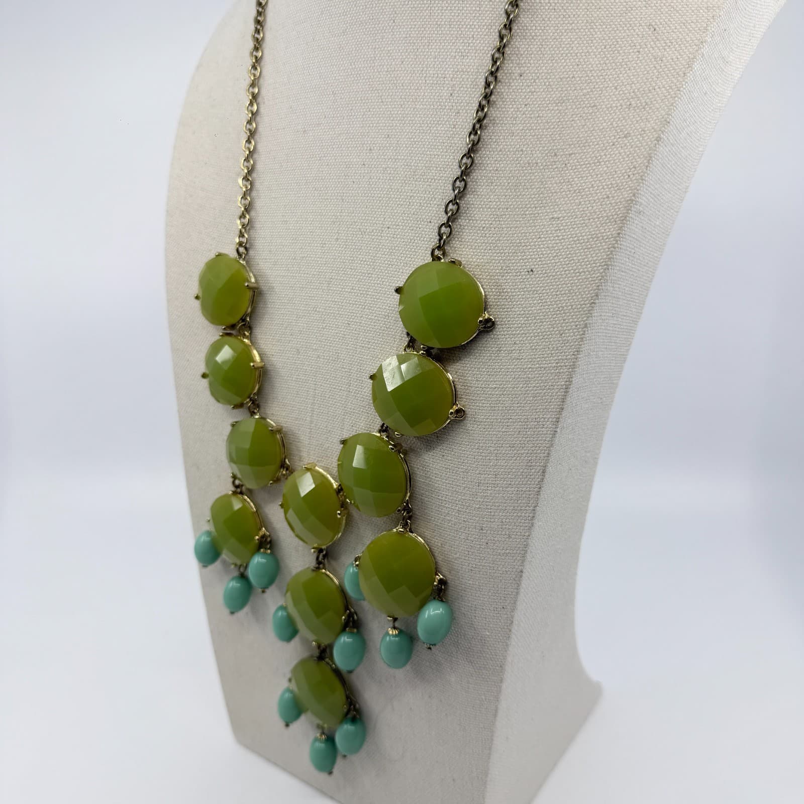Bold Lime Green Faceted Beaded Statement Necklace Boho Festival Chunky Layering - Thumbnail 8