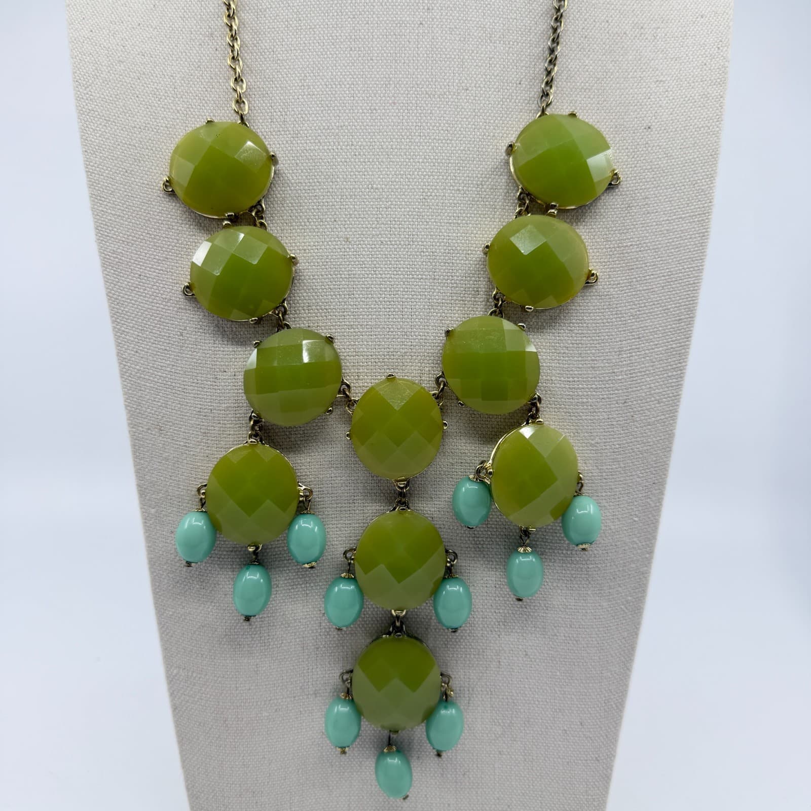 Bold Lime Green Faceted Beaded Statement Necklace Boho Festival Chunky Layering - Thumbnail 2