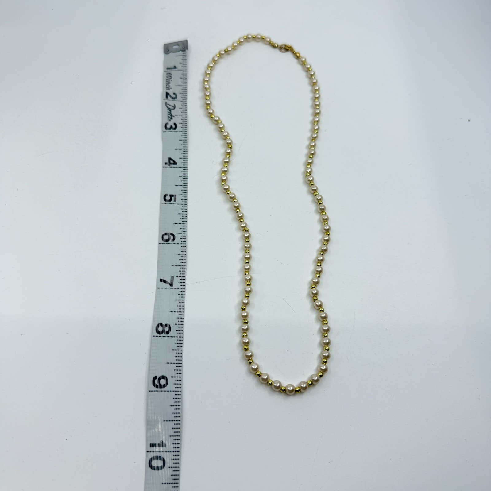 Elegant Cream Faux Pearl and Gold Tone Bead Strand Necklace Minimalist Chic Gift - Thumbnail 10