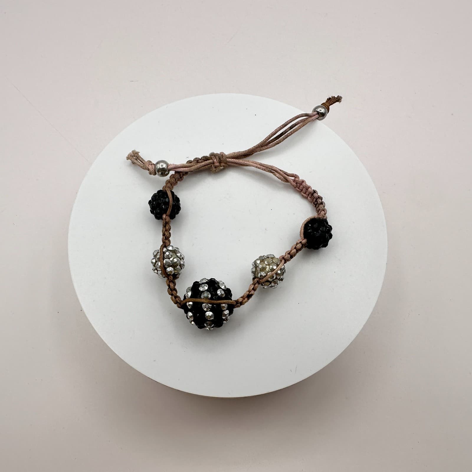 Vintage Y2K Shamballa Macrame Bracelet Rhinestone Disco Ball Beaded Jewelry Boho - Thumbnail 8