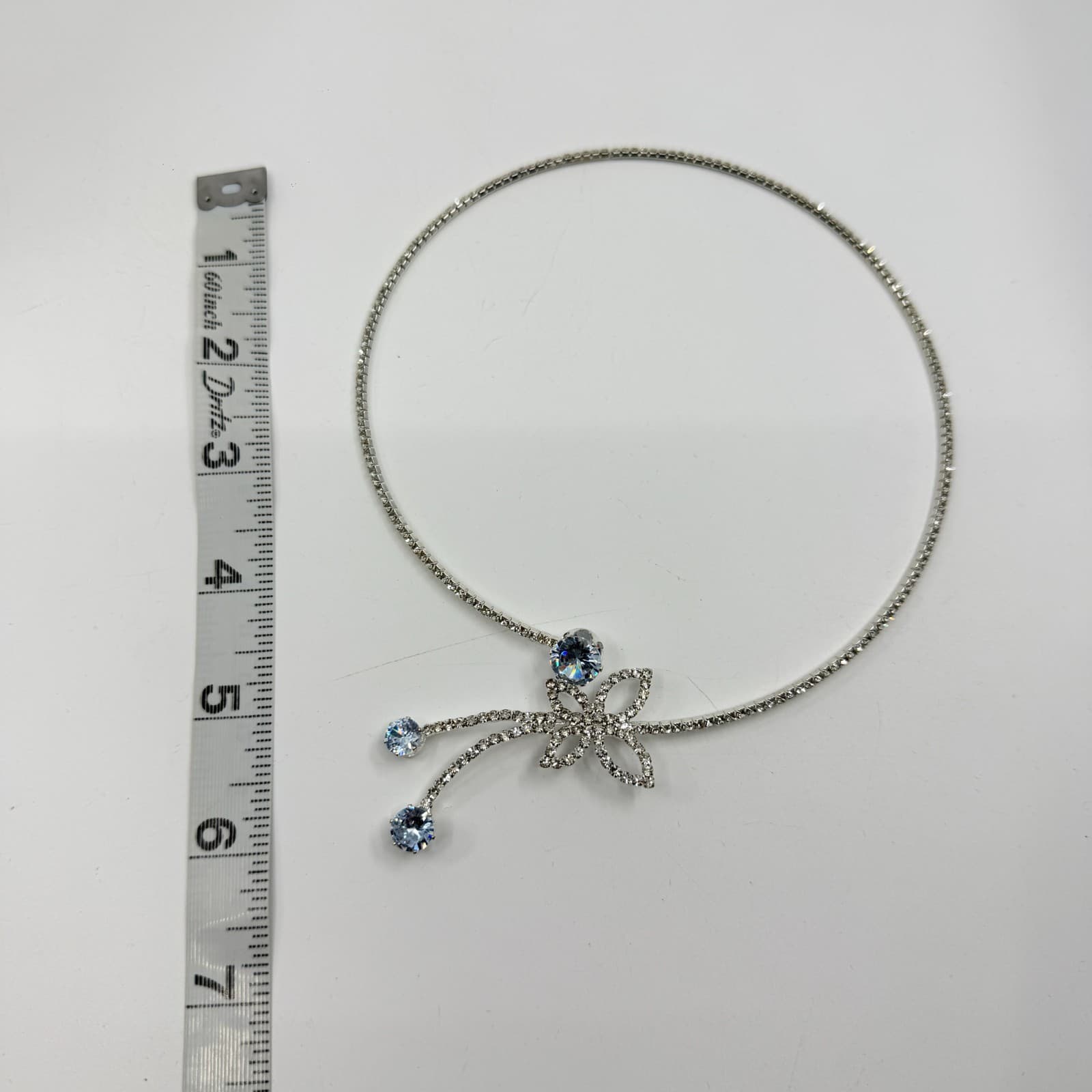 Elegant Crystal Floral Statement Choker Necklace Silver Tone Sparkle Y2K Style - Thumbnail 8