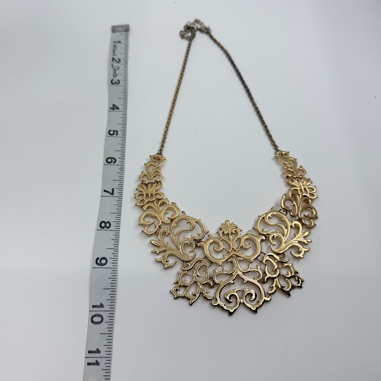 Ornate Gold Tone Filigree Bib Necklace Statement Collar Piece Romantic Boho Chic - Thumbnail 10