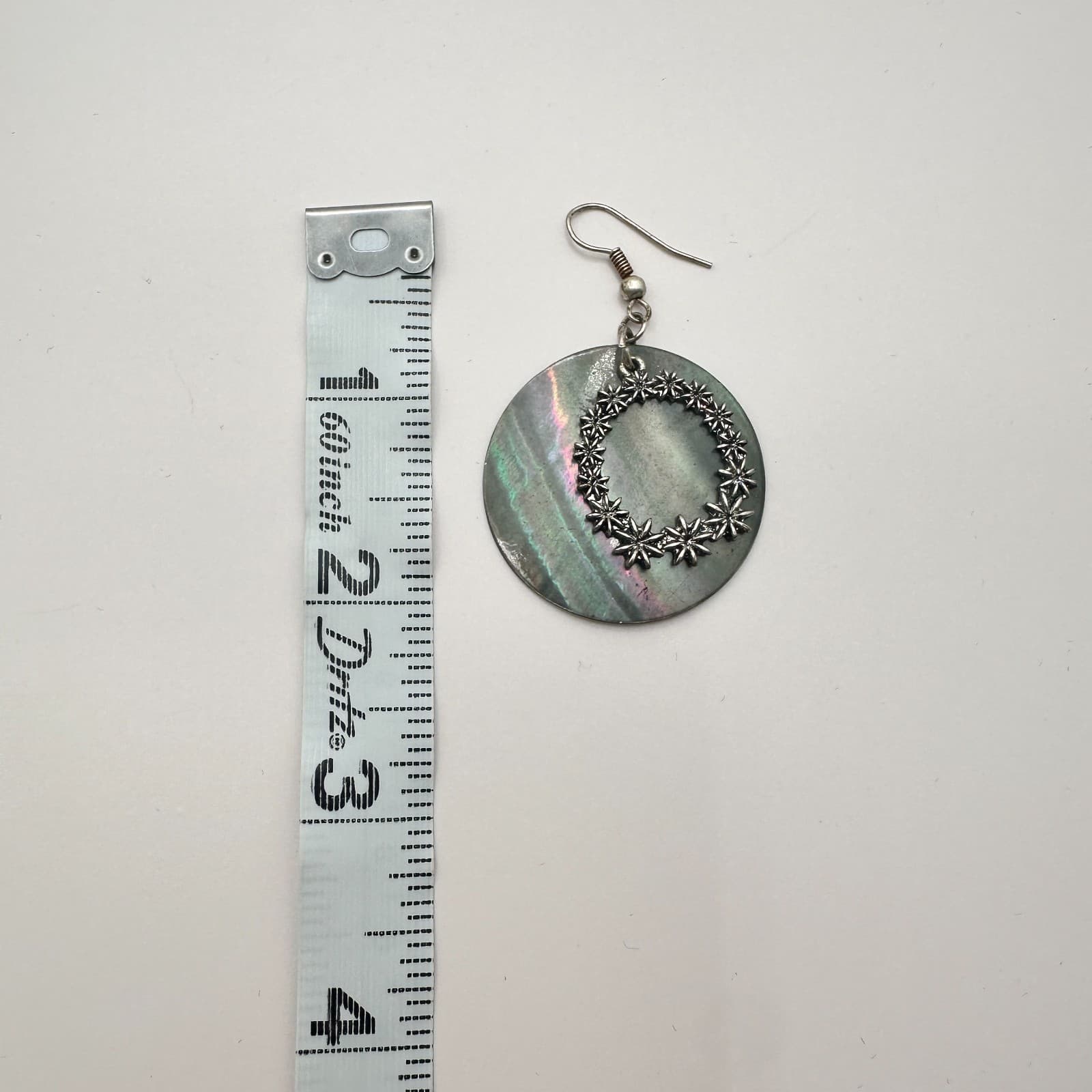 Vintage 90s Silver Tone Iridescent Floral Dangle Earrings Women's Jewelry Retro - Thumbnail 6