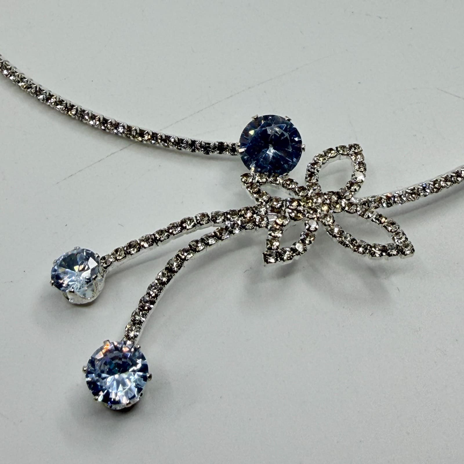 Elegant Crystal Floral Statement Choker Necklace Silver Tone Sparkle Y2K Style - Thumbnail 6