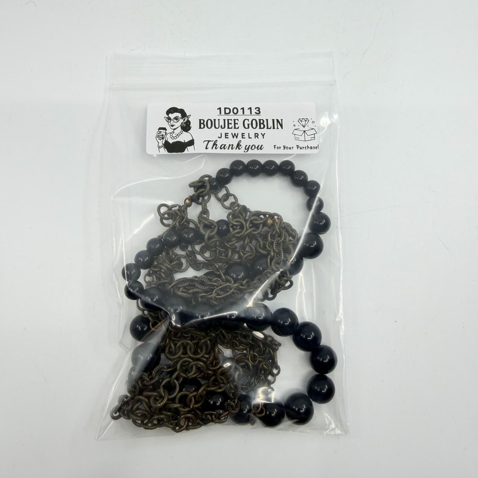Multi Strand Layered Black Bead Necklace Antique Bronze Tone Chain Statement - Thumbnail 11