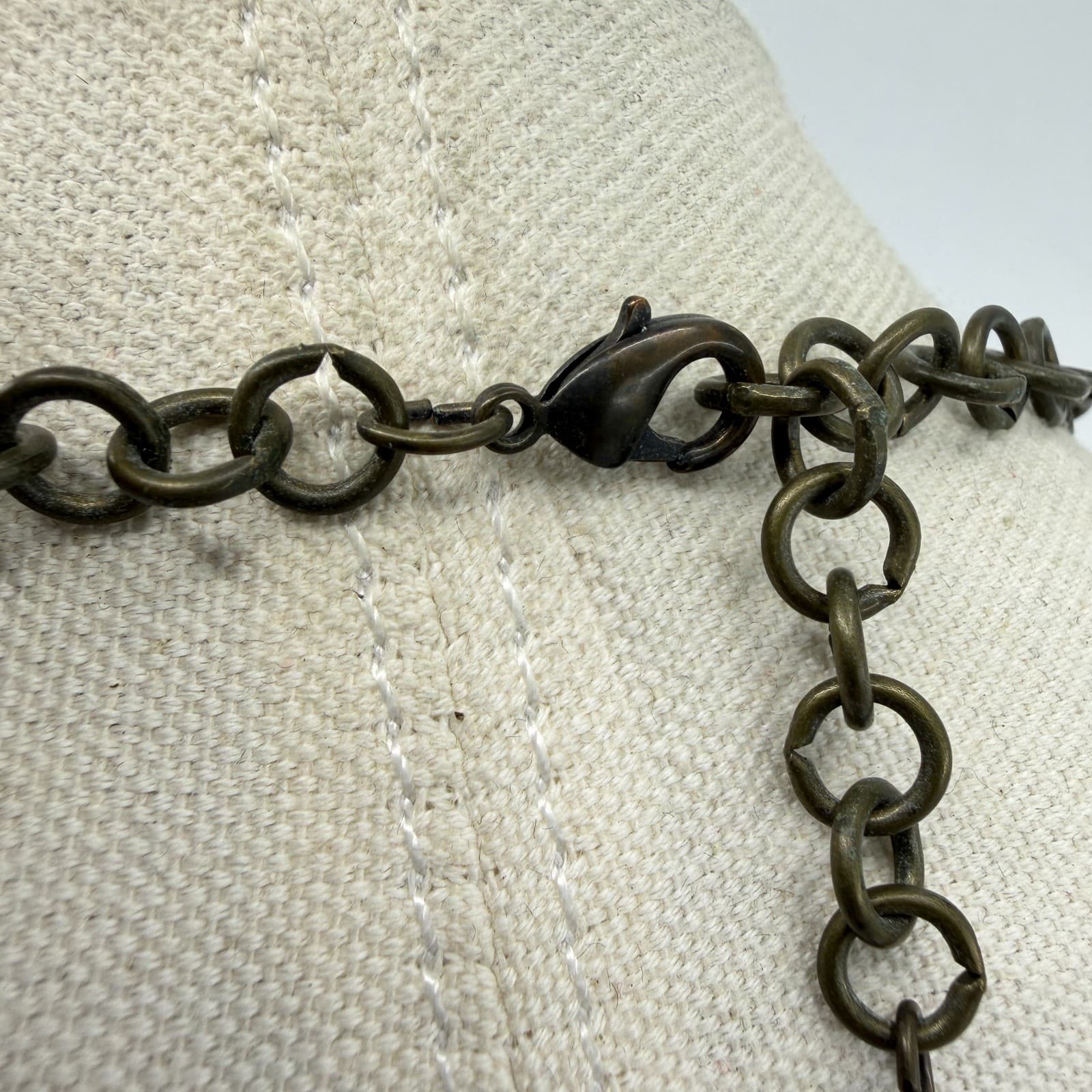 Multi Strand Layered Black Bead Necklace Antique Bronze Tone Chain Statement - Thumbnail 8