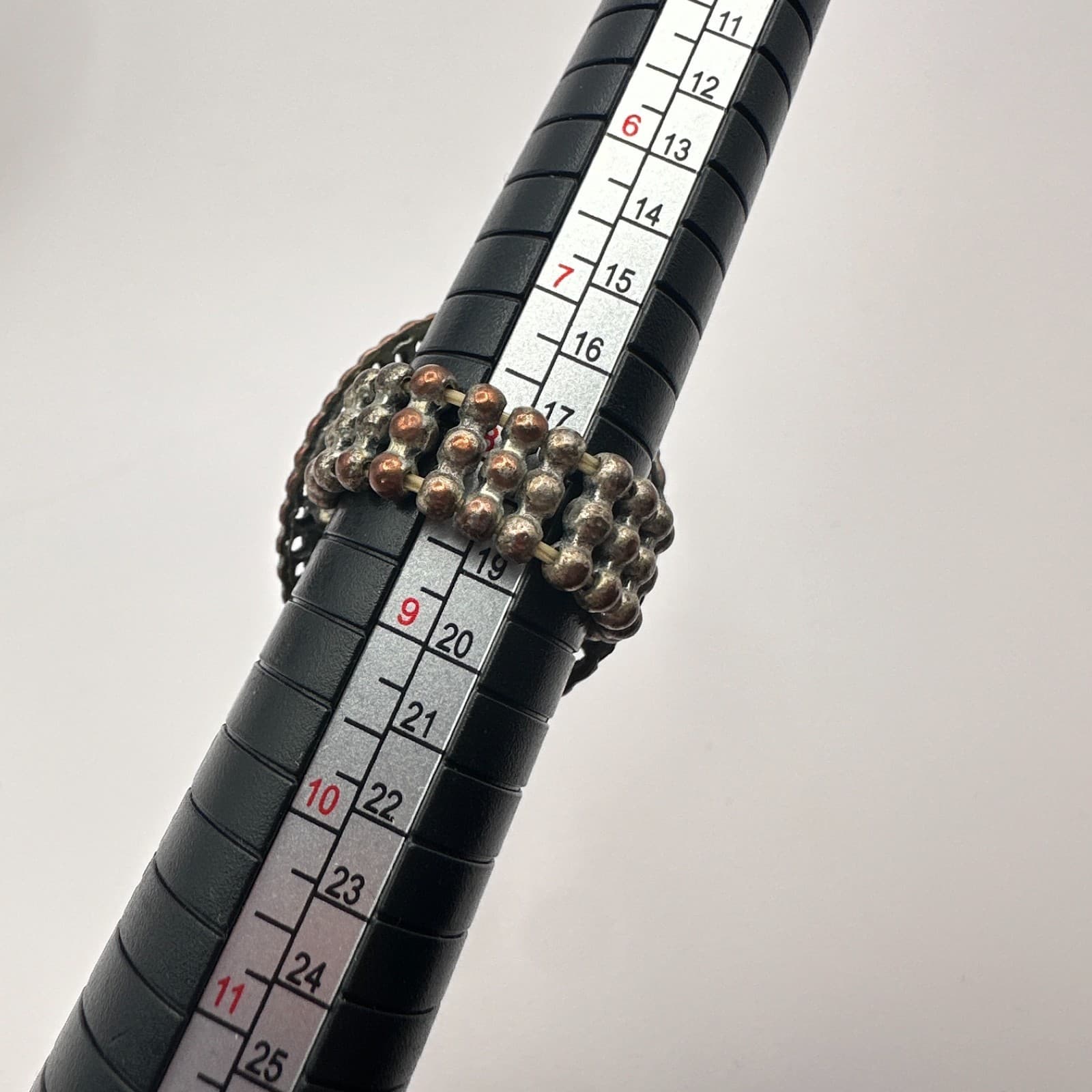 Vintage 90s Silver Tone Black Beaded Stretch Ring Statement Women's Jewelry Y2K - Thumbnail 6